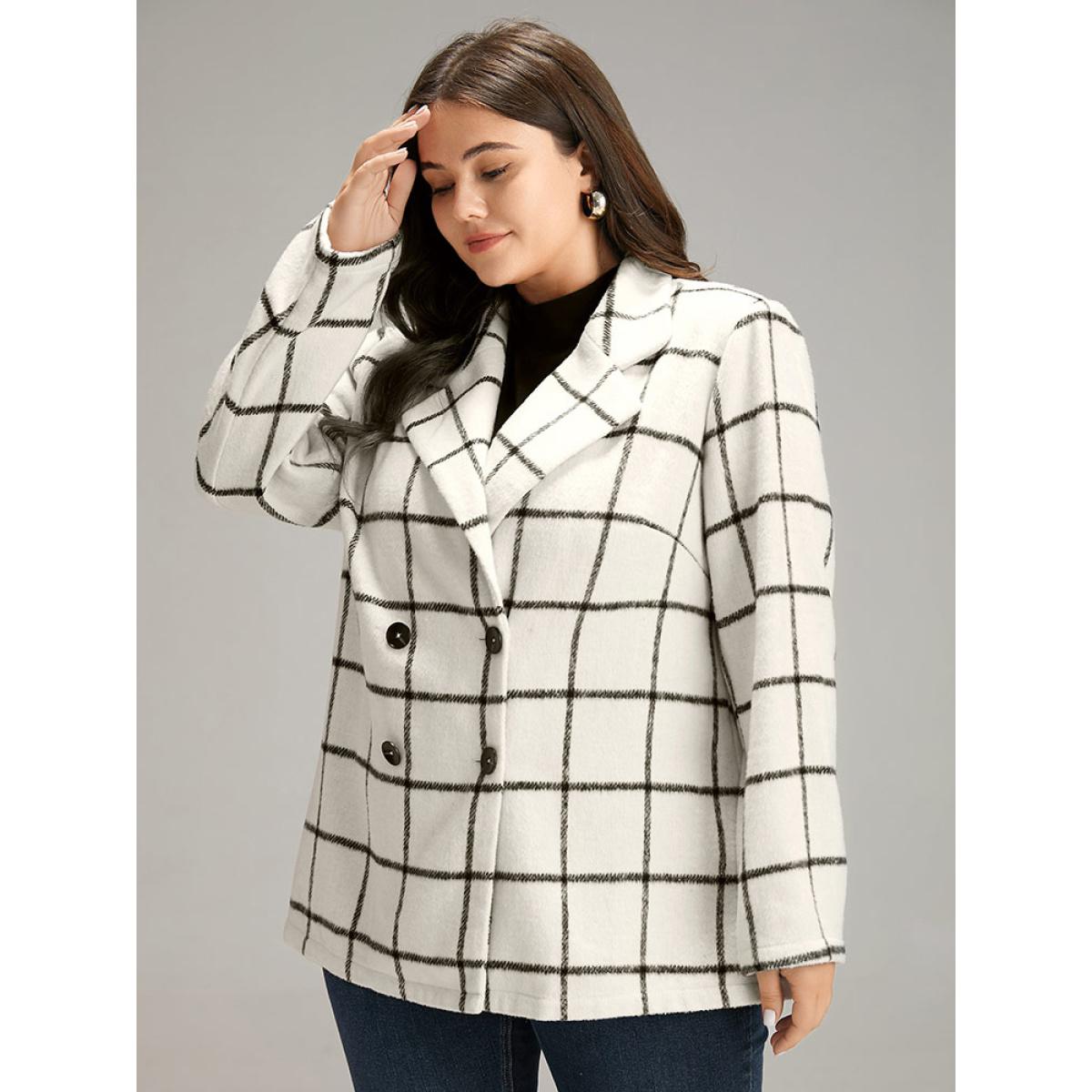 Plus Size Plaid Double Breasted Suit Collar Blazer White Women Dailywear Striped Contrast Sleeve Long Sleeve Suit Collar 12/L Elegant Blazers BloomChic Product Image