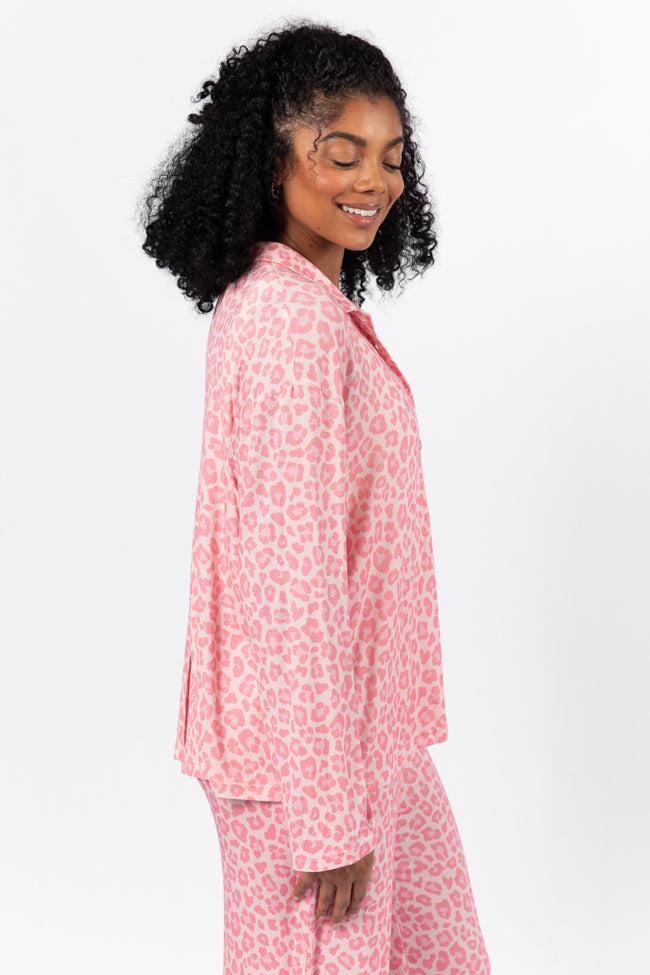 Sweet Dreams Pink Leopard Pajama Long Sleeve Top FINAL SALE Product Image
