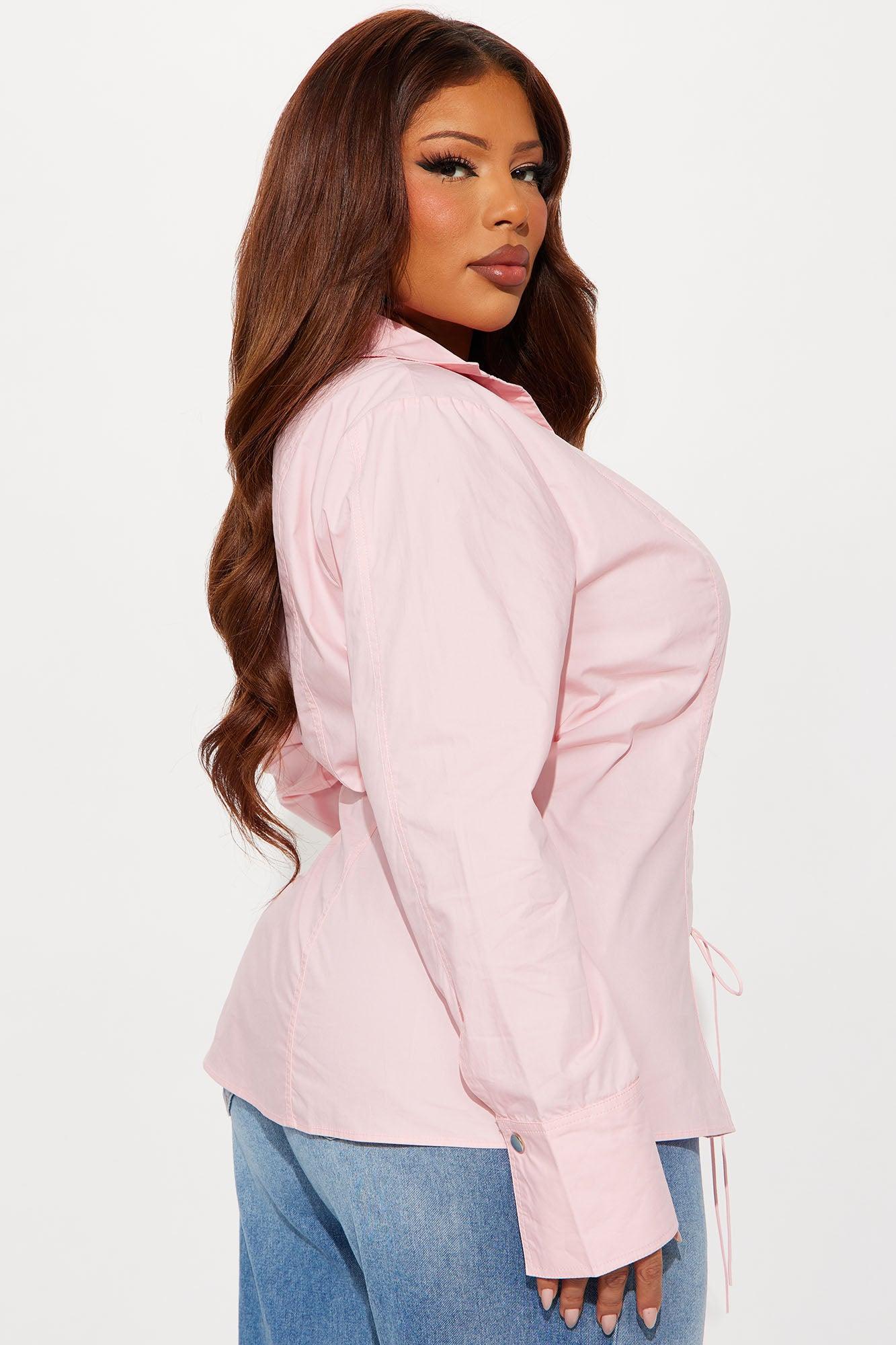 You Know Me Lace Up Poplin Shirt - Pink Female Product Image