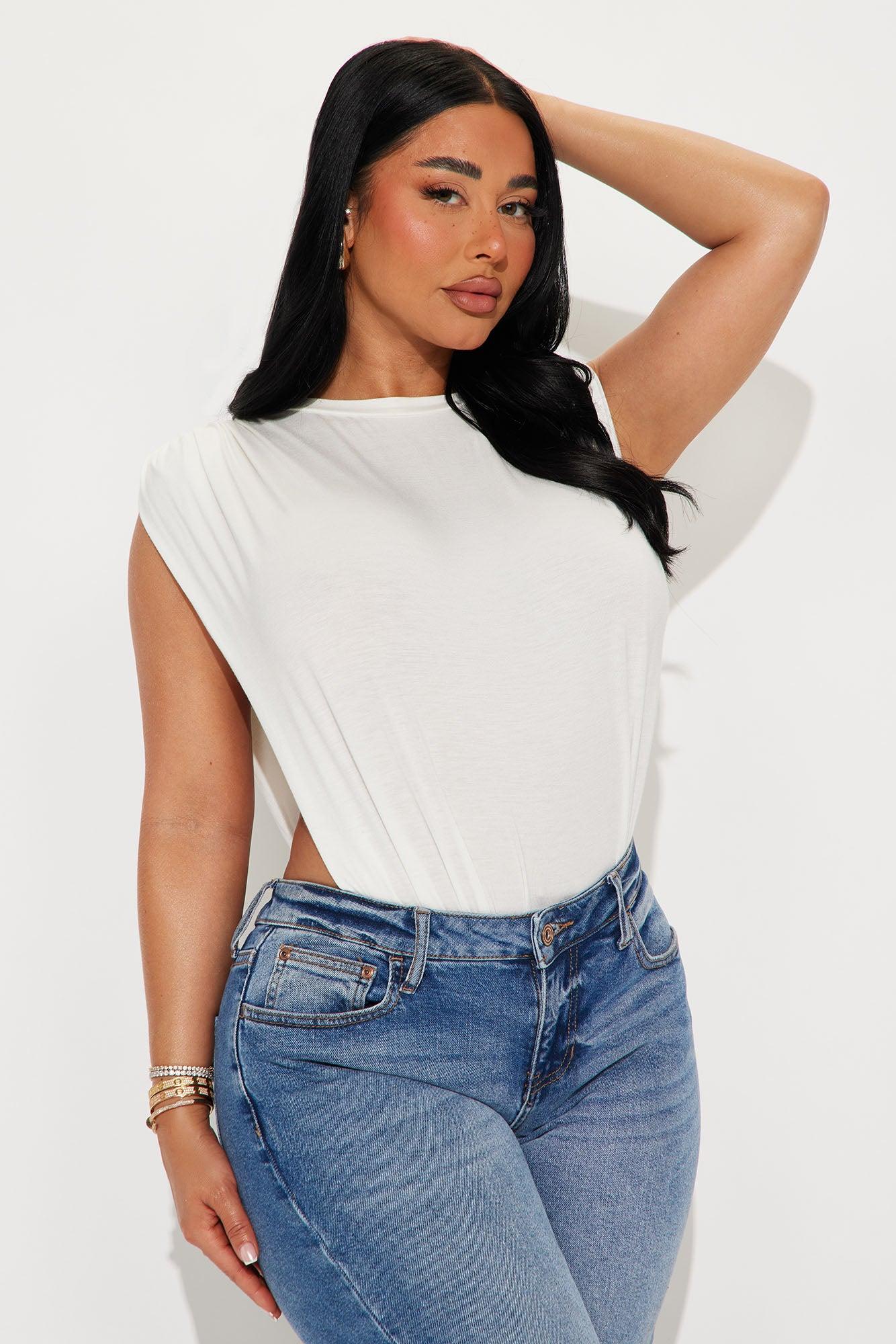 Open Concept Ruched Sleeveless Bodysuit - Off White Product Image