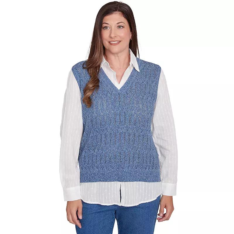 Petite Alfred Dunner Collared Vest Two in One Sweater, Women's, Size: XL Petite, Blue Product Image
