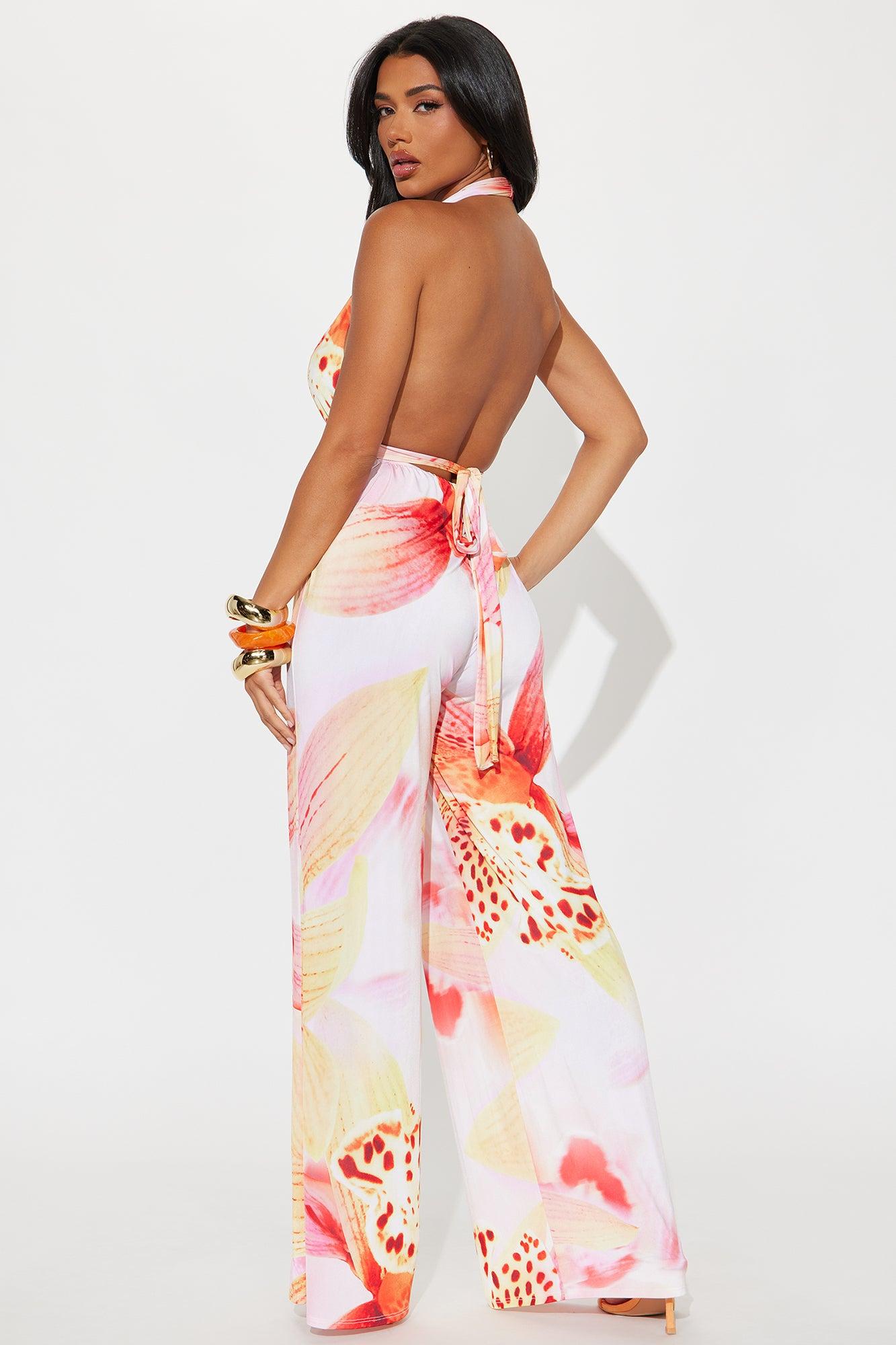 Hannah Backless Floral Jumpsuit - Orange/combo Product Image