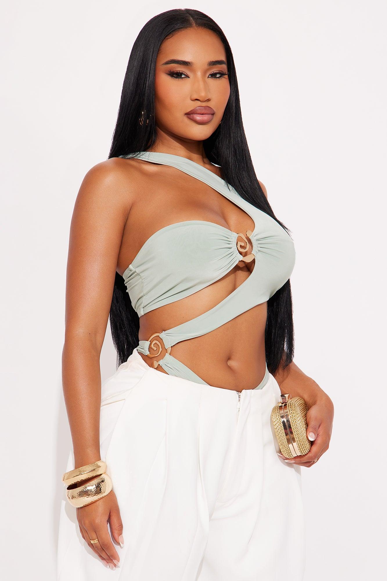 Deja One Shoulder Cut Out Bodysuit - Sage Female Product Image