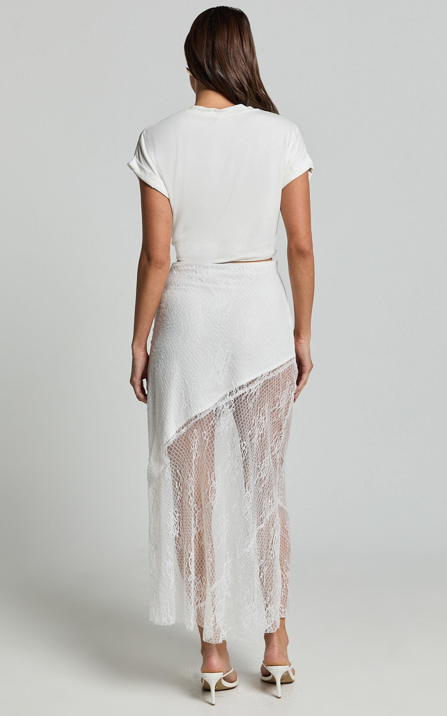 Carina Midi Skirt - Mid Waist Lace Asymmetrical Skirt in Ivory Product Image