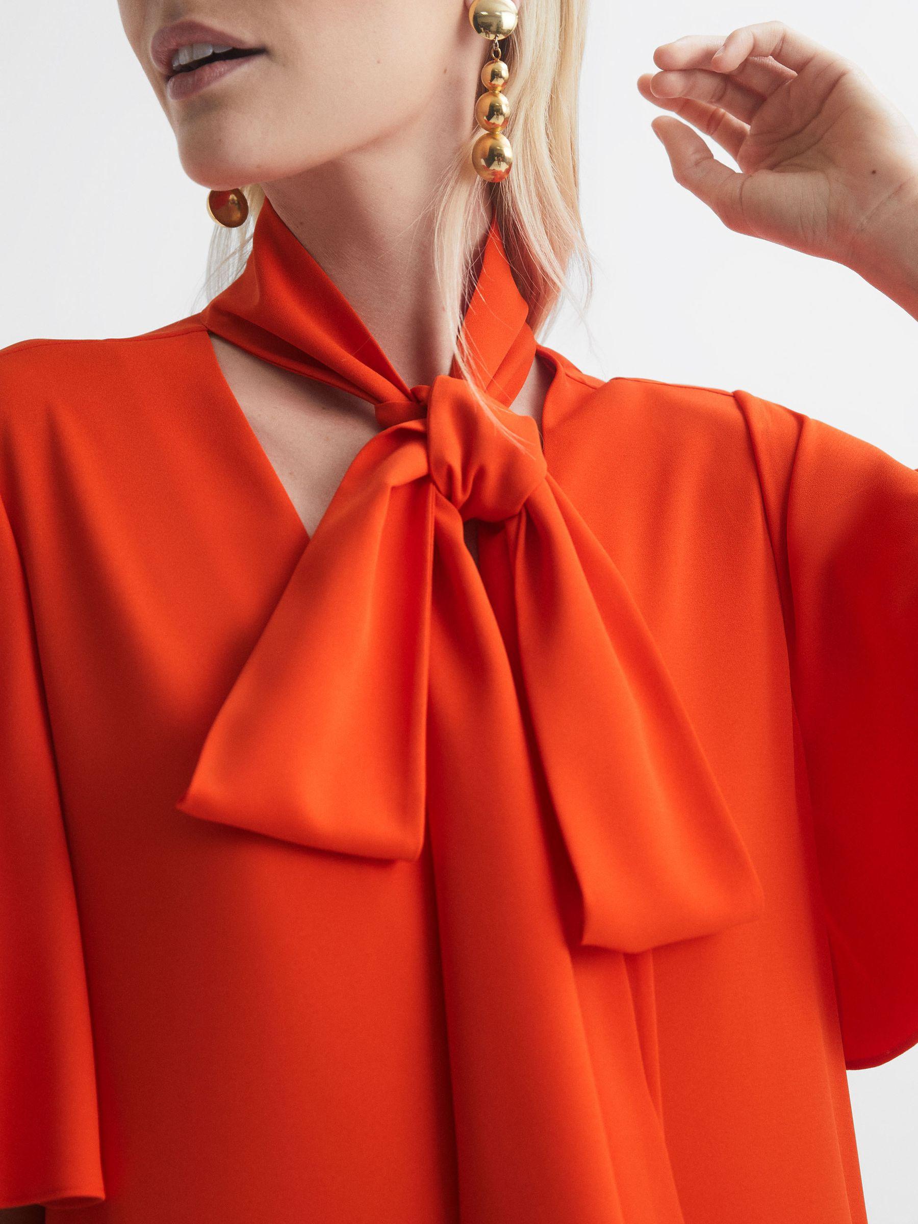 Florere Tie Neck Midi Dress in Bright Orange Product Image