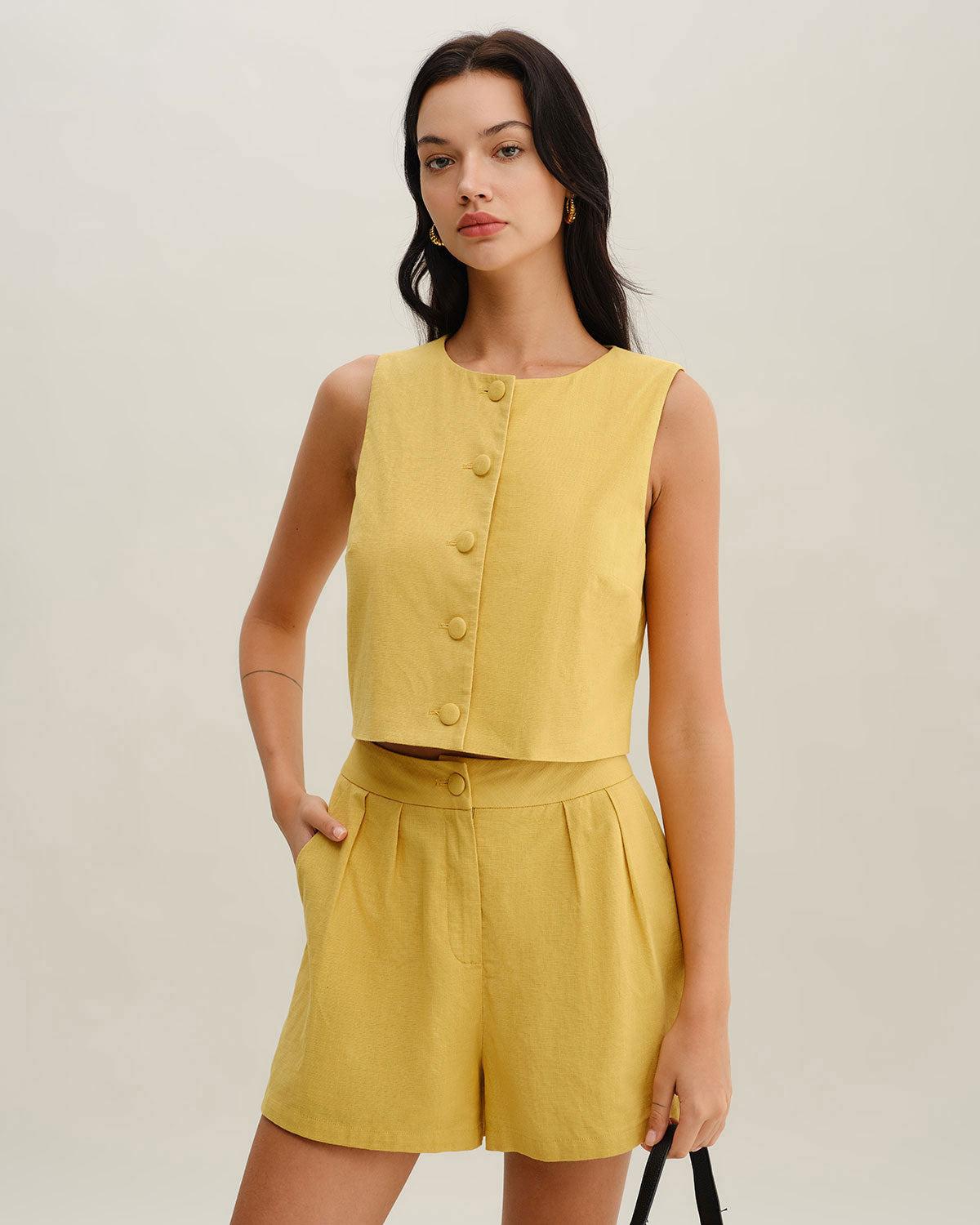 Yellow Round Neck Button Vest Product Image