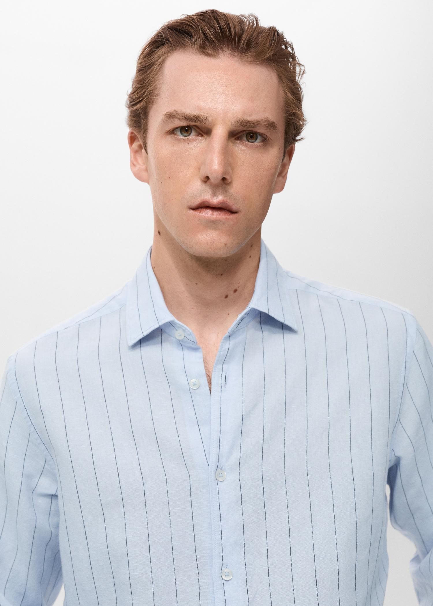 Linen pinstripe shirt - Men | MANGO USA Product Image