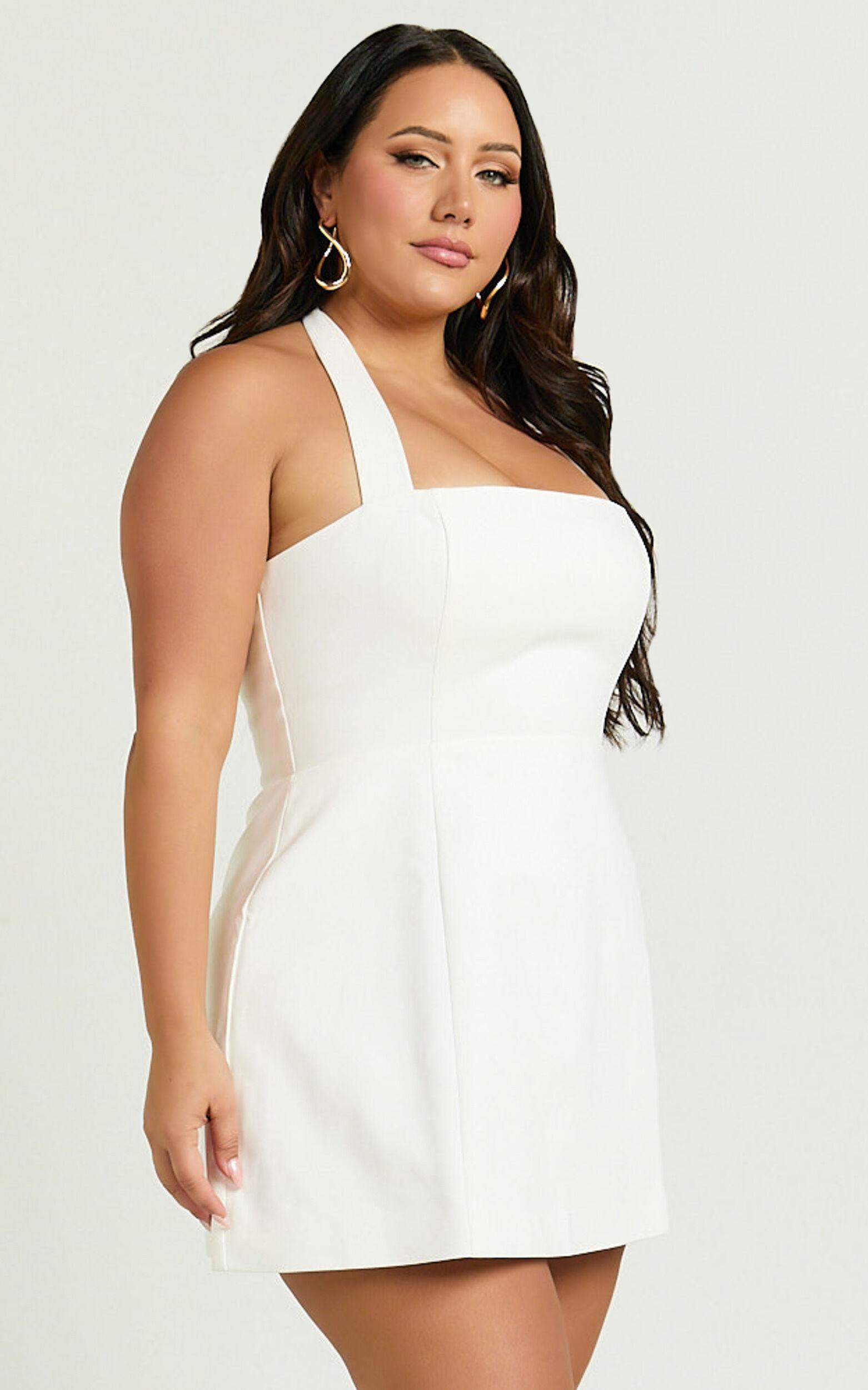 Dante Mini Dress - Halter Neck Tie Tulip Skirt Dress in Off White Product Image