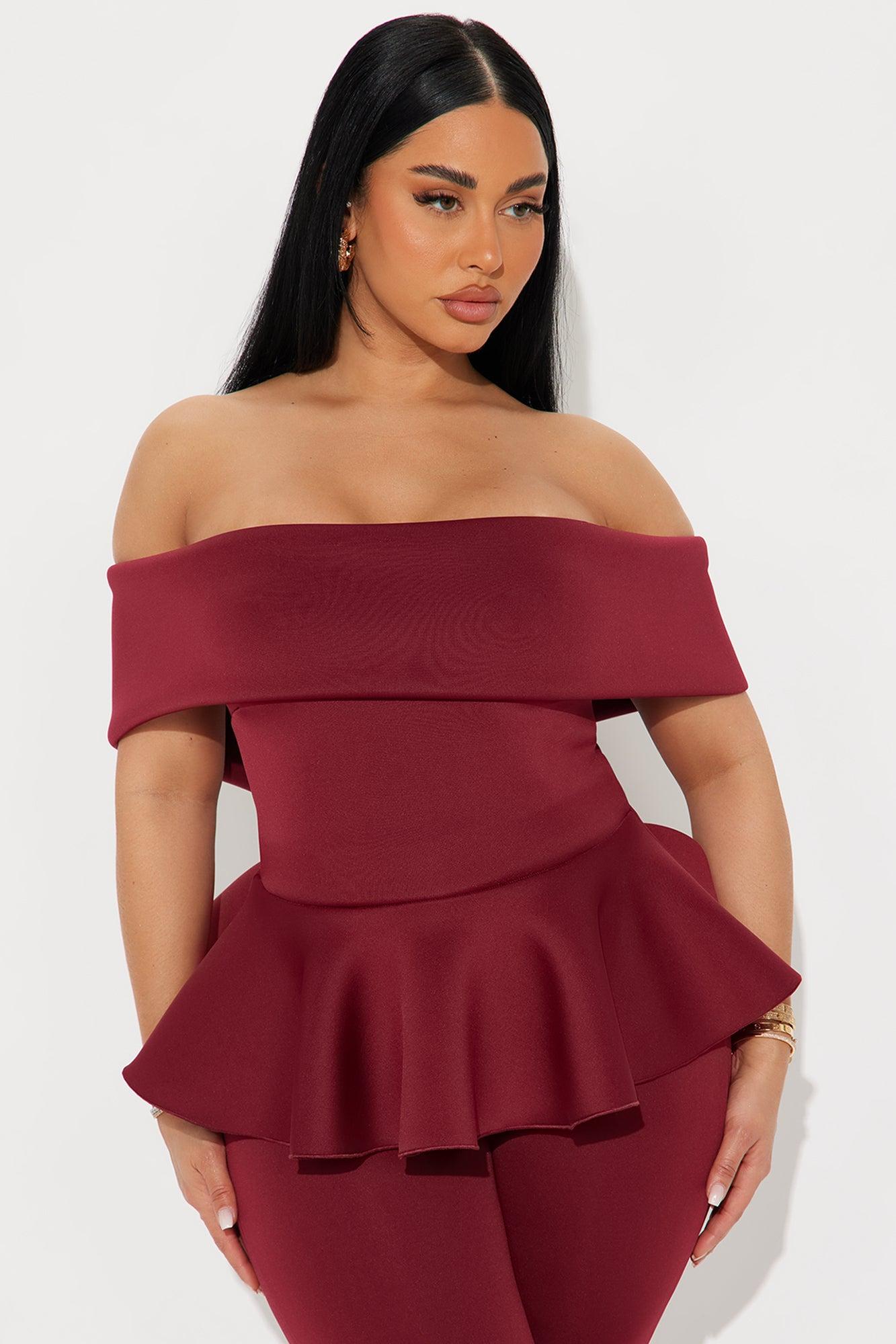 My Pretty Peplum Pant Set - Burgundy Product Image