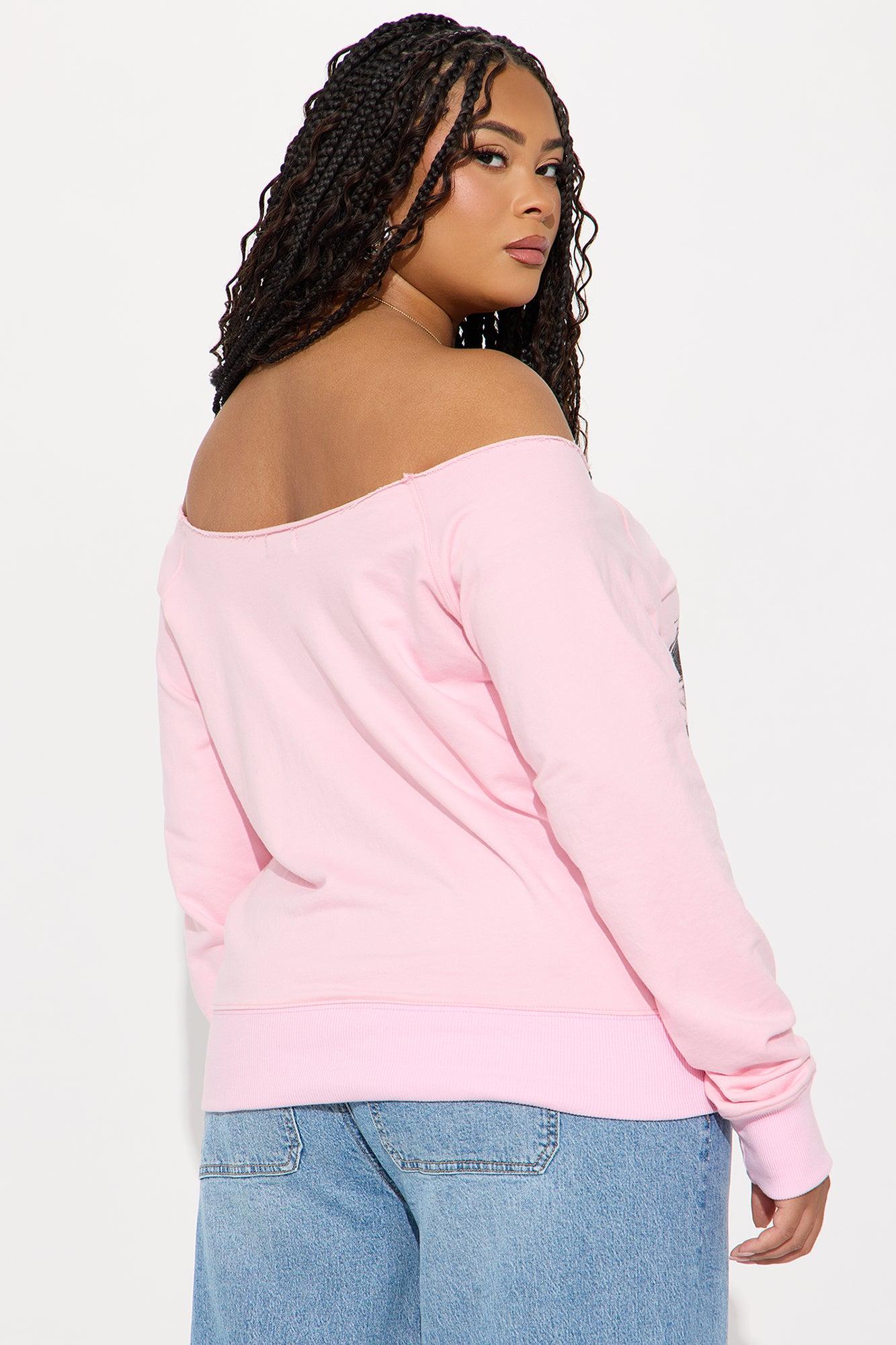 Vintage Highway Cruise Off Shoulder Sweatshirt - Pink Product Image