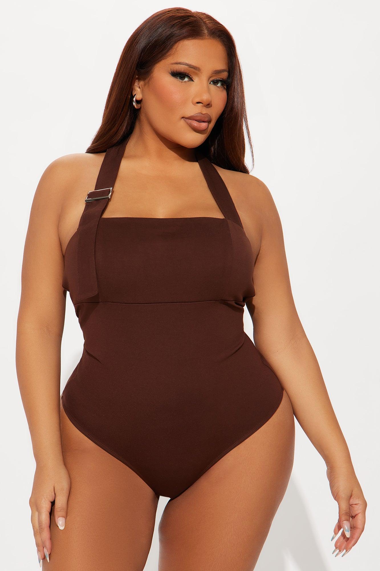 In The Mix Halter Ponte Bodysuit - Brown Female Product Image