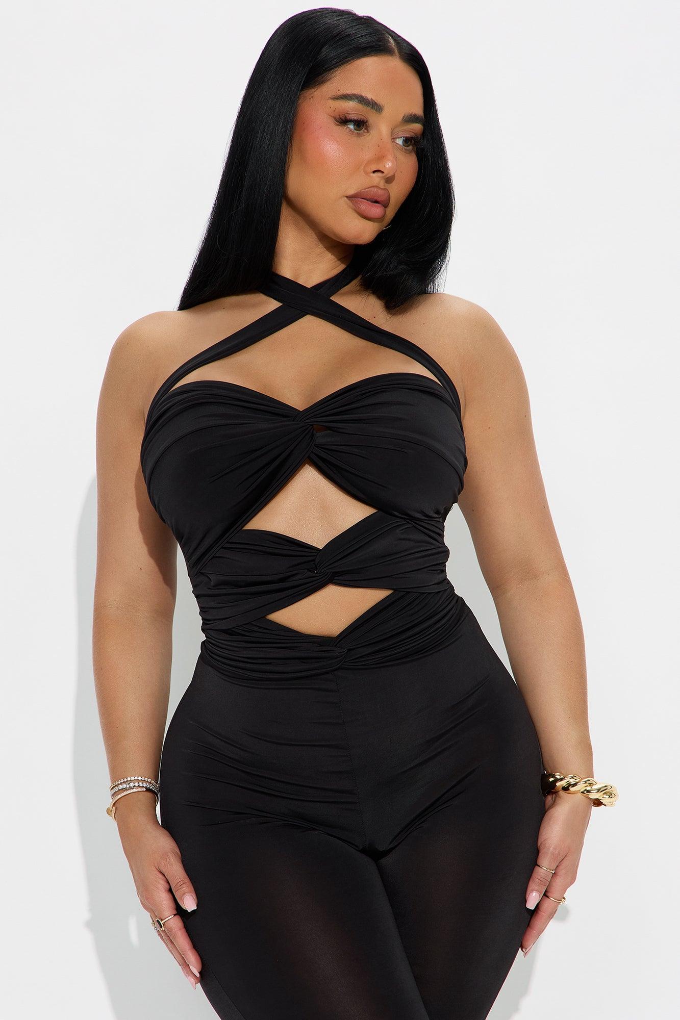 Dare Me Ruched Cut Out Halter Jumpsuit - Black Female Product Image
