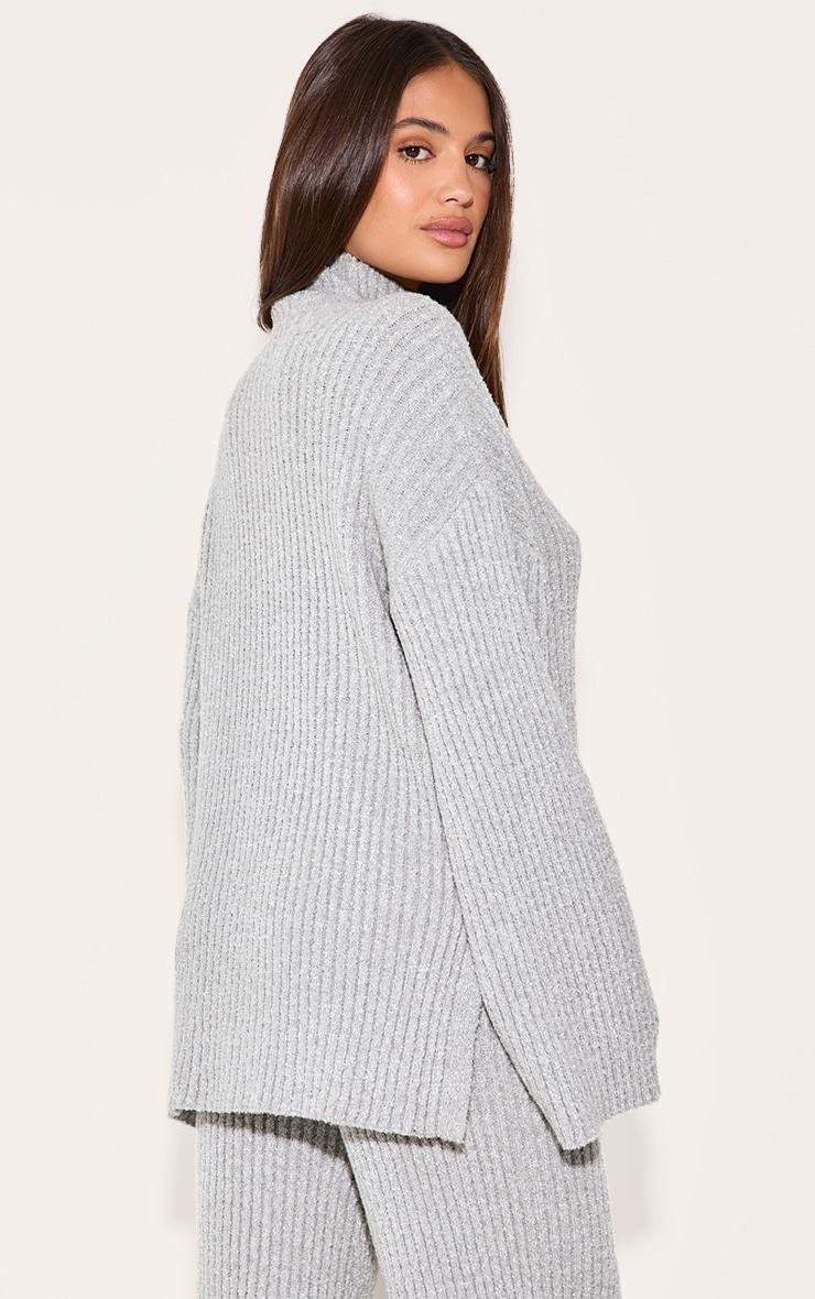 Ash Grey Rib Boucle Knit Oversized Sweater Product Image