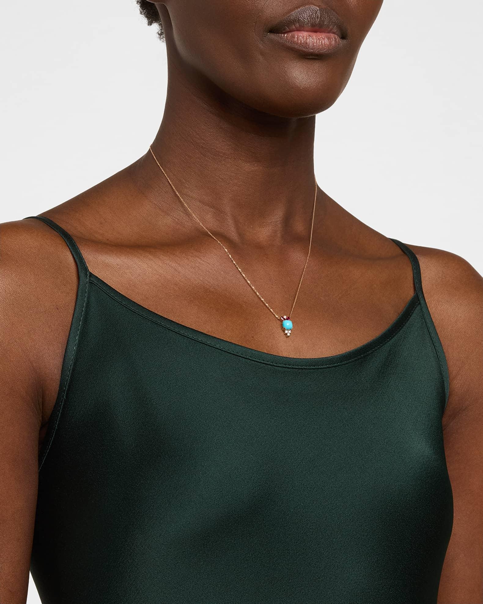18K Rose Gold Diamond, Turquoise and Ruby Pendant Necklace Product Image