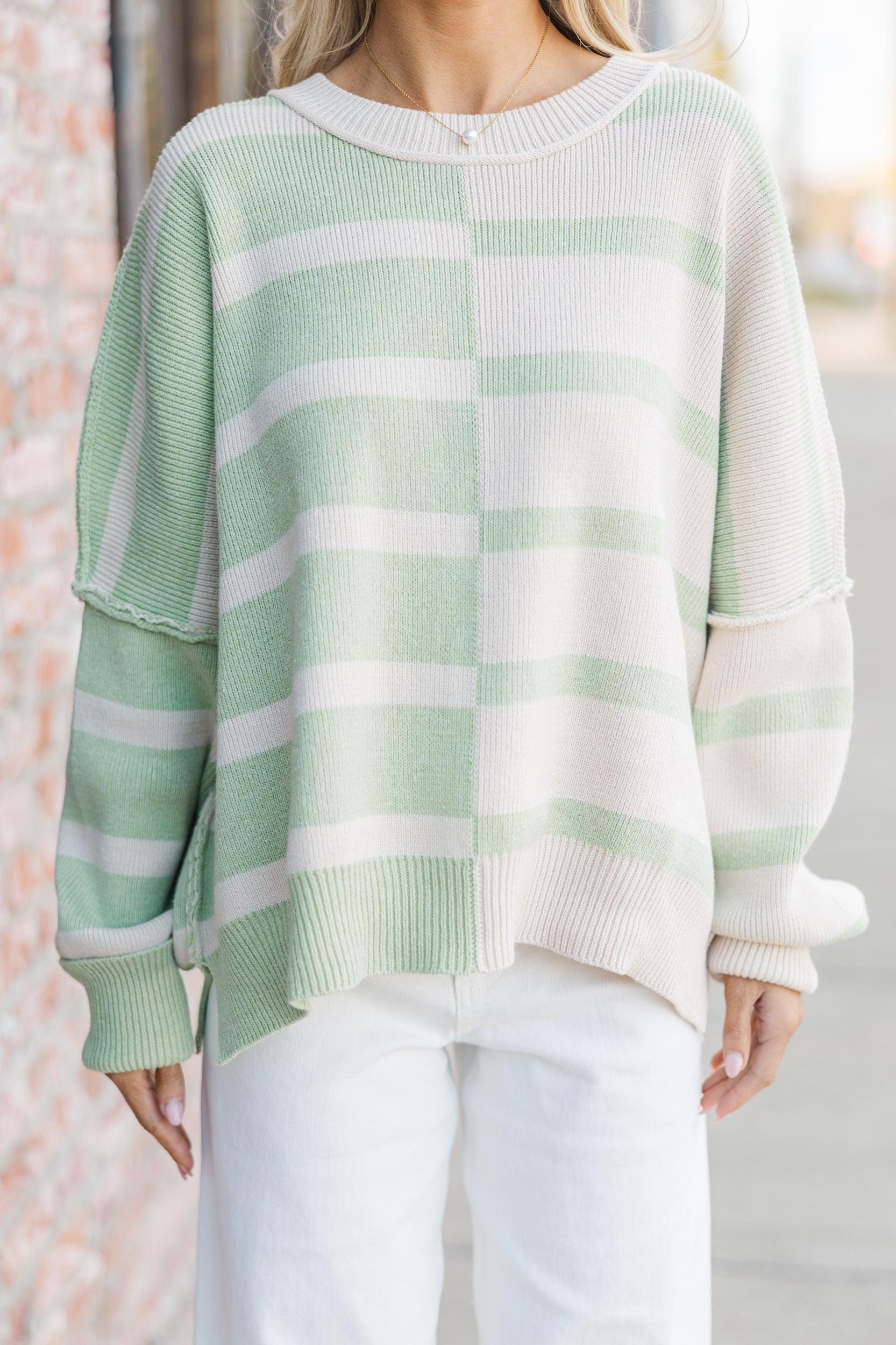 Give You Joy Sage Green Striped Sweater Female Product Image