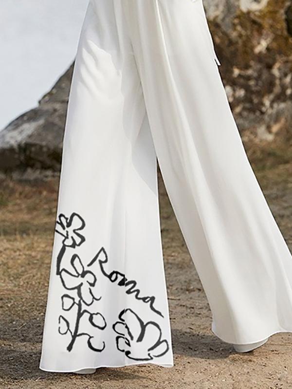 Half Sleeves High Waisted Flower Print Pleated Pockets Deep V-Neck Jumpsuits Product Image