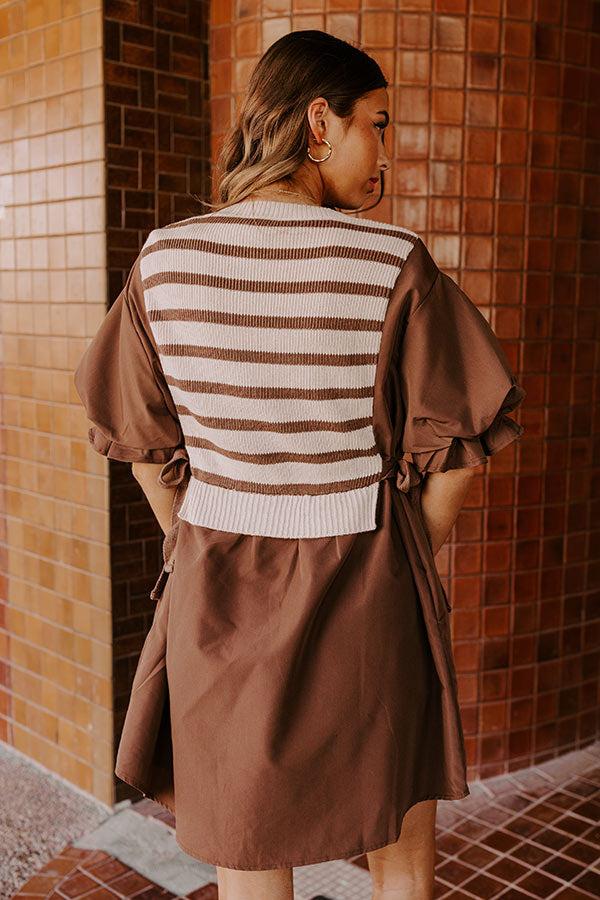 Sweet As Can Be Stripe Mini Dress in Mocha Product Image