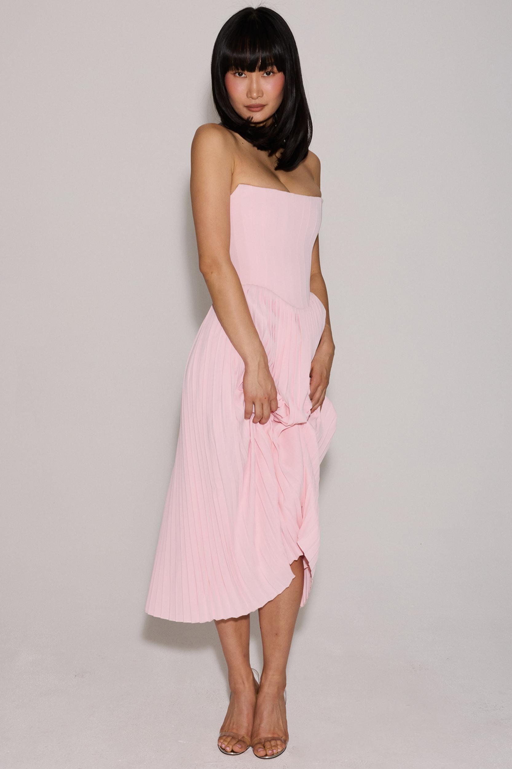 Marci  pink pleated midi corset dress Product Image