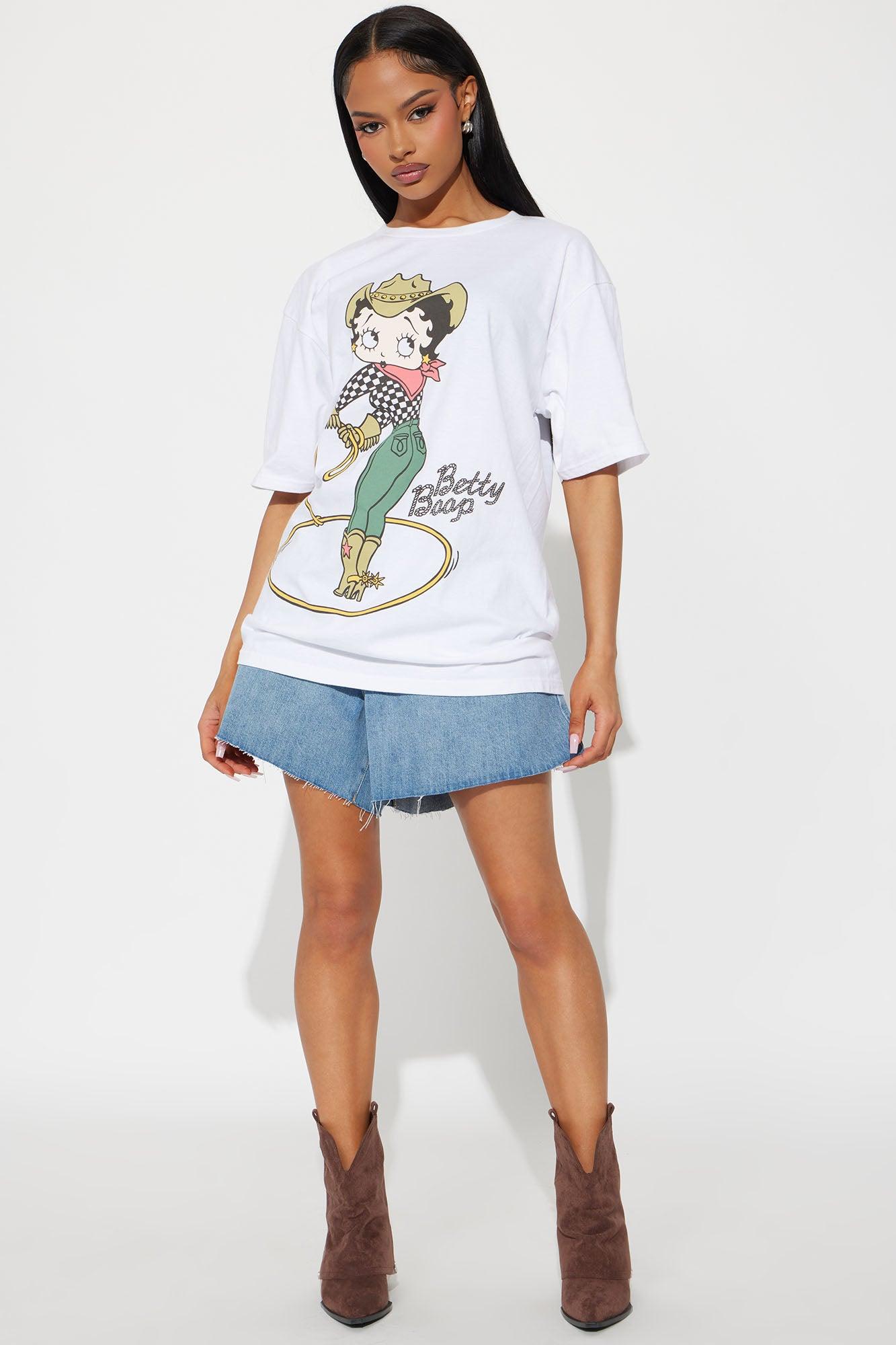 Betty Boop Cowgirl Oversized Tee - White Product Image