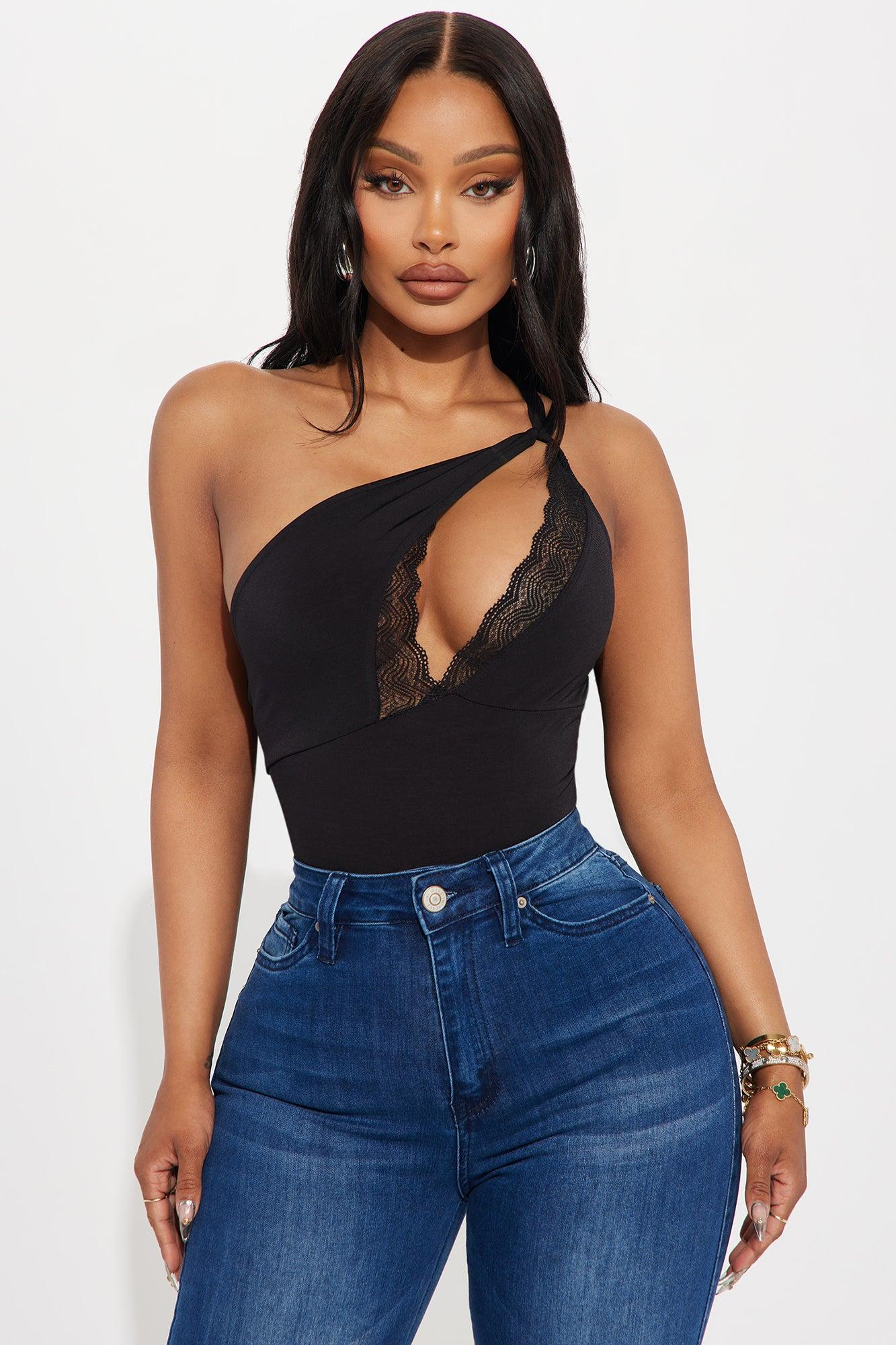 Guiselle One Shoulder Bodysuit - Black Product Image