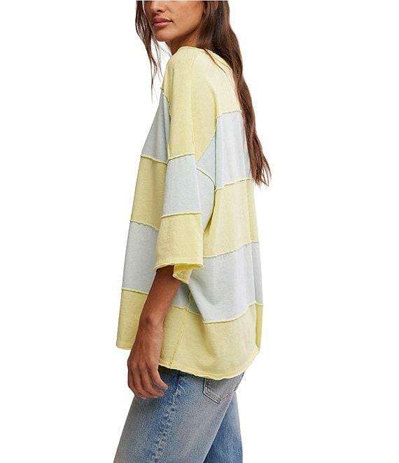 Free People Maddie Color Block Crew Neckline 3/4 Sleeve Oversized Tee Product Image
