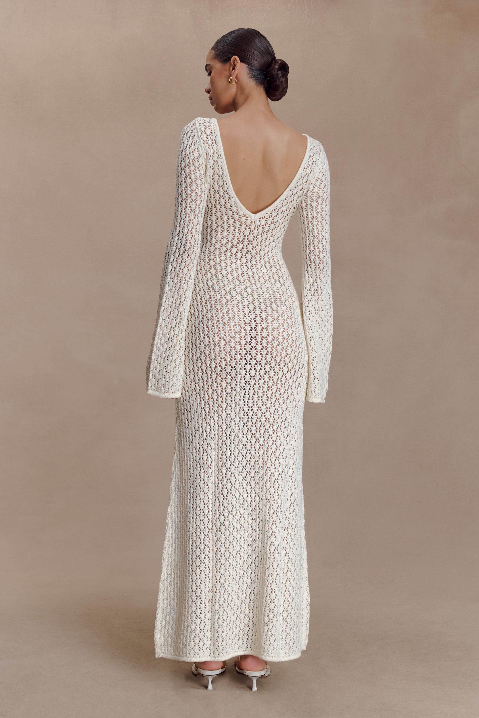 Kayleigh Crochet Fishtail Flare Sleeve Maxi Dress - White Product Image