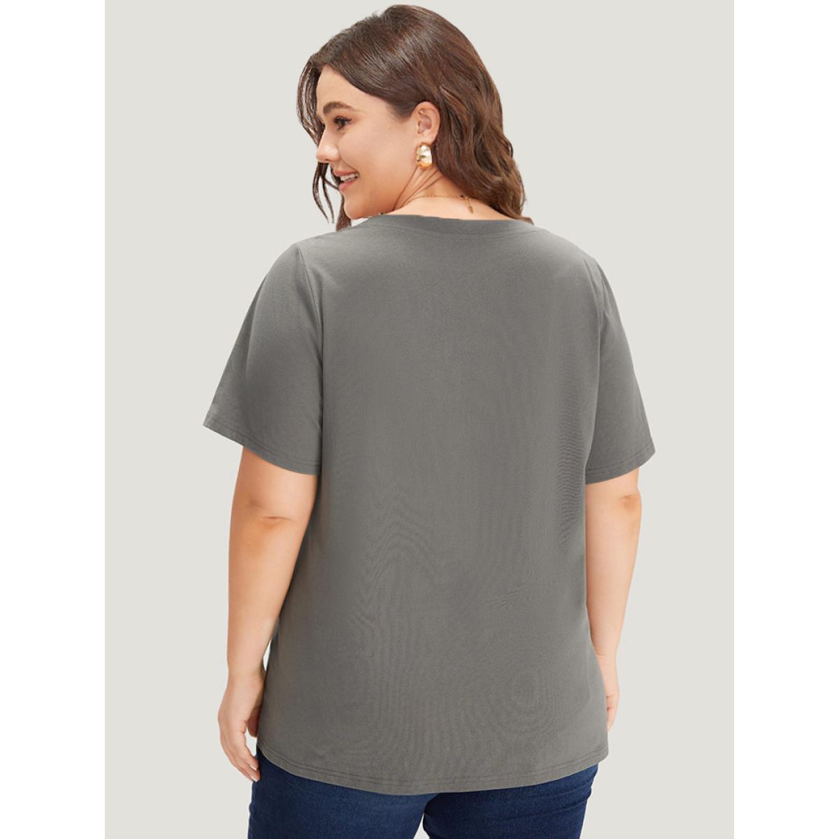 Plus Size Plain Graphic Print Round Neck T-shirt DimGray Women Casual Printed Letter Dailywear T-shirts BloomChic 12/L Product Image