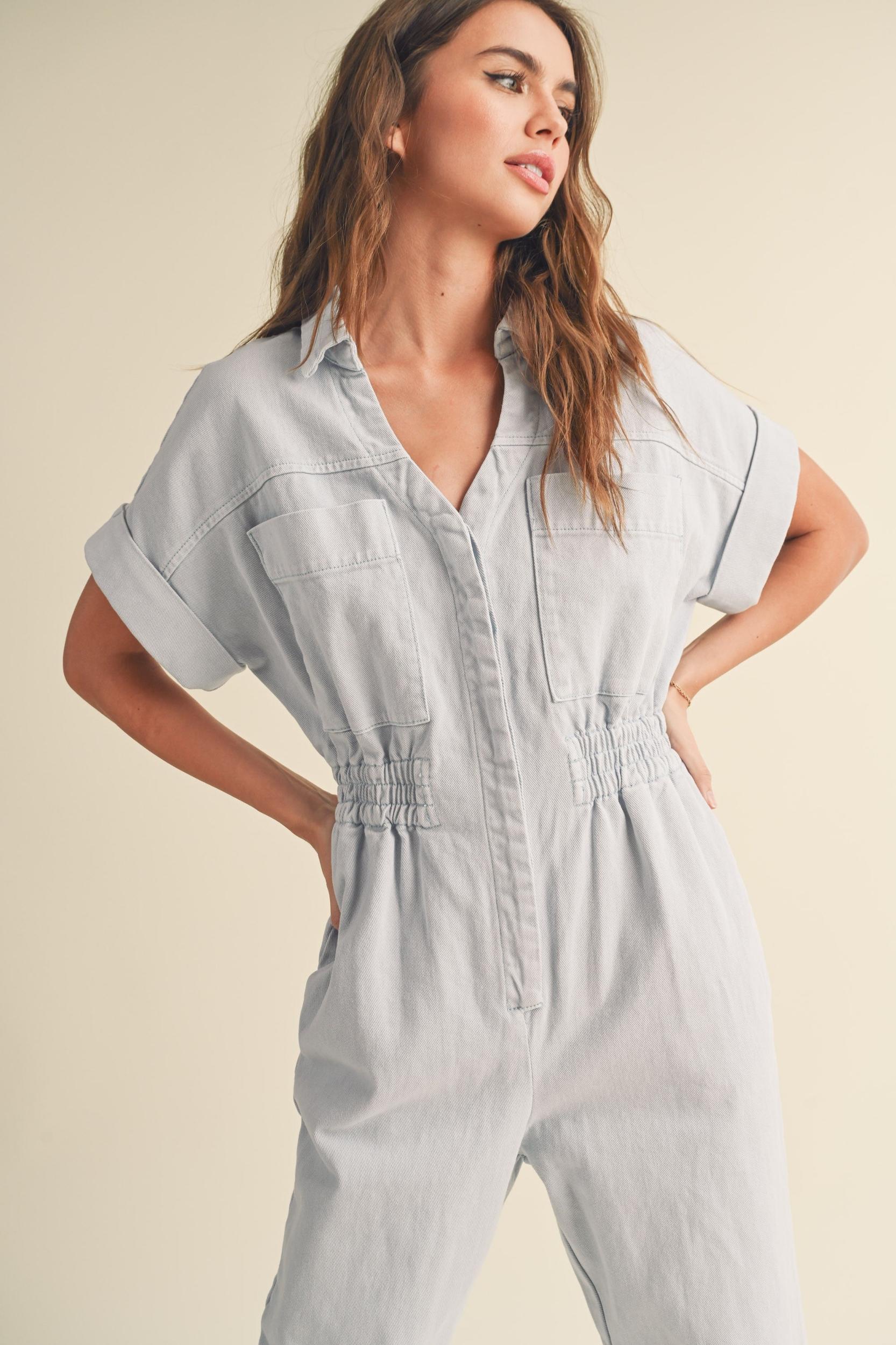 Cotton Denim Comfy Jumpsuit Product Image