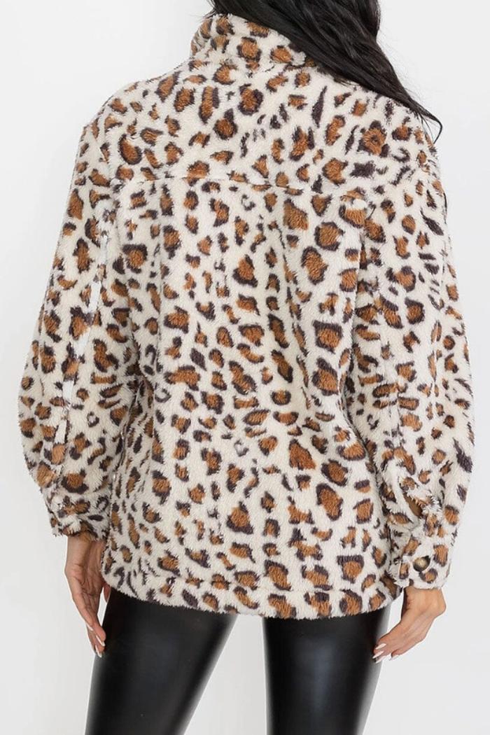 Animal Print Pocket Front Sherpa Jackets Product Image