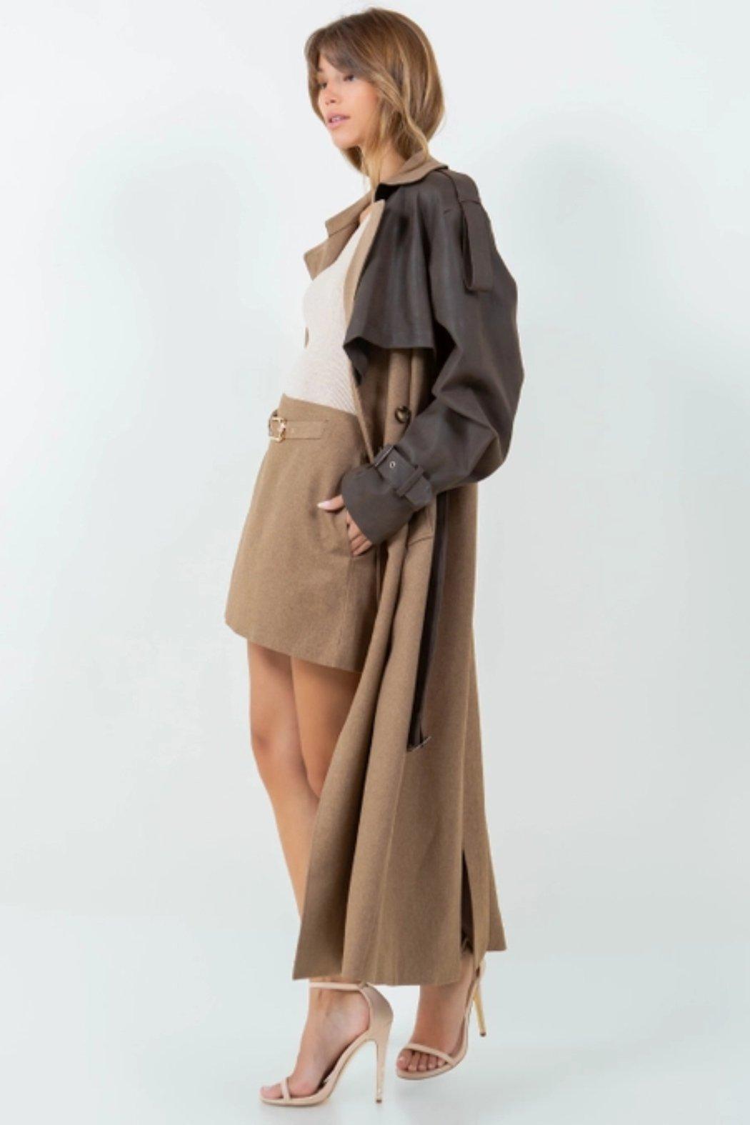 Leather Contrast Trench Coat Product Image