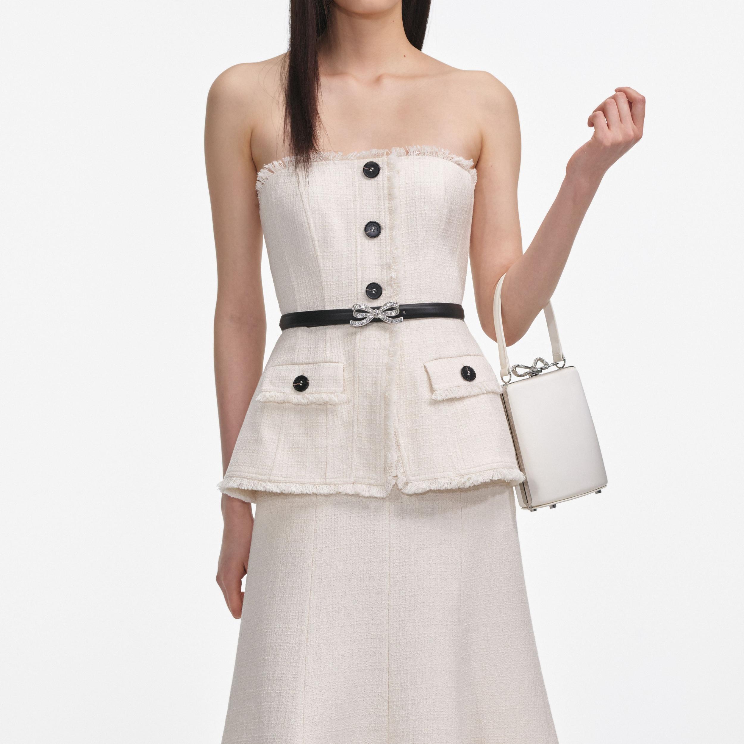 Cream Boucle Bandeau Midi Dress Product Image