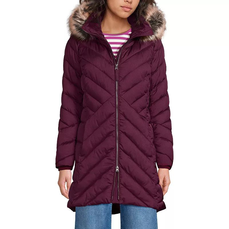 Petite Lands’ End Insulated Cozy Fleece Lined Faux-Fur Trim Hood Puffer Coat, Women's,  Product Image