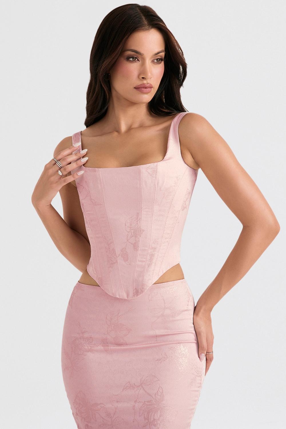 Rafa  pink floral satin longline corset - sale Product Image