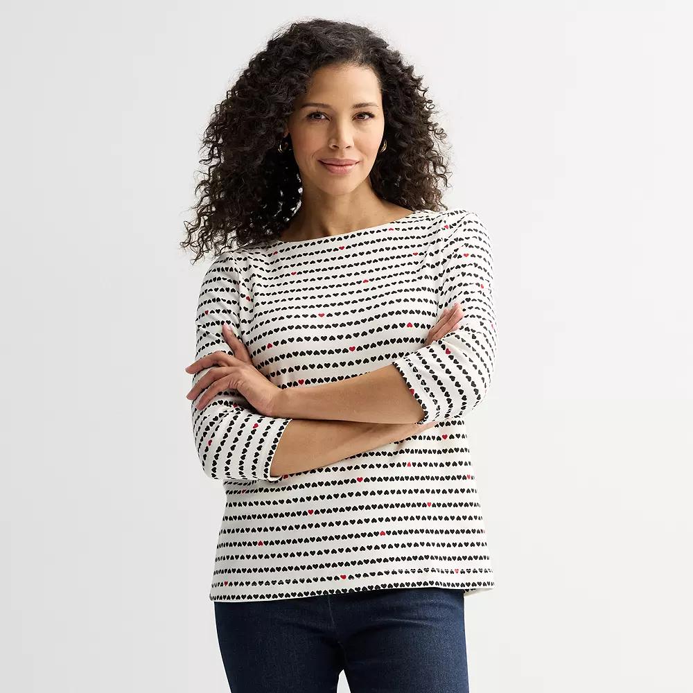 Petite Croft & Barrow® Boatneck Top, Women's, Size: Small Petite, Heart Stripe Product Image