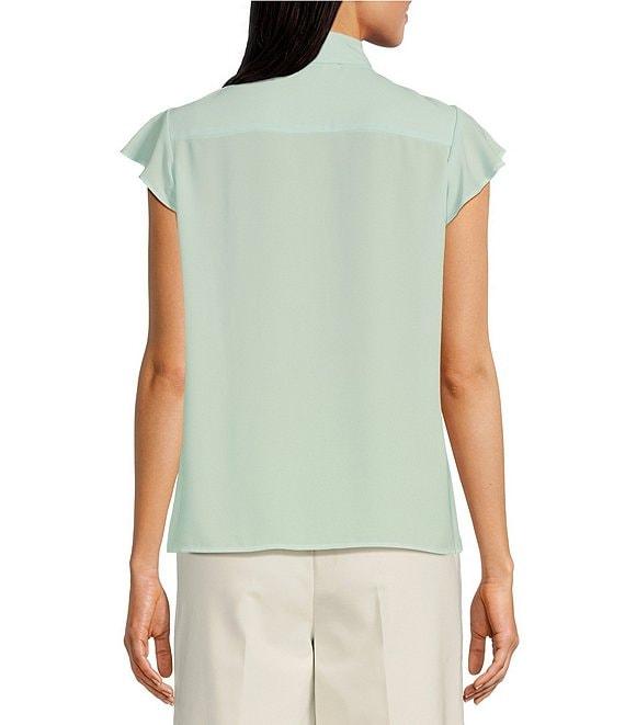 Calvin Klein Flutter Sleeve Collared Ruffle Button Front Blouse Product Image