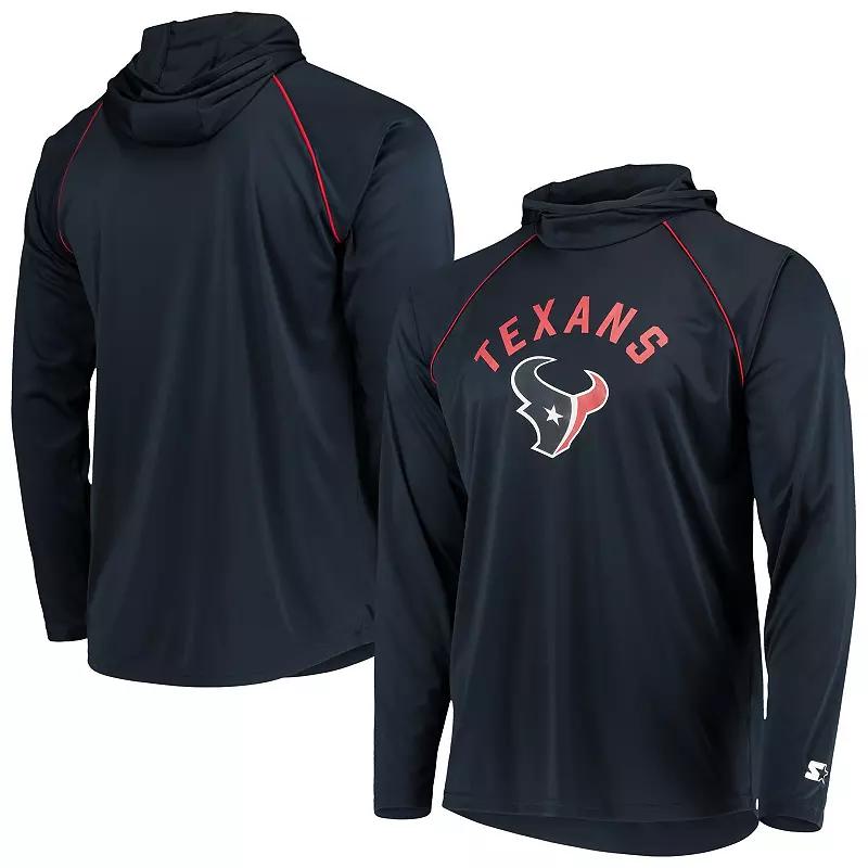 Men's Starter Navy Houston Texans Raglan Long Sleeve Hoodie T-Shirt, Size: XL, Blue Product Image