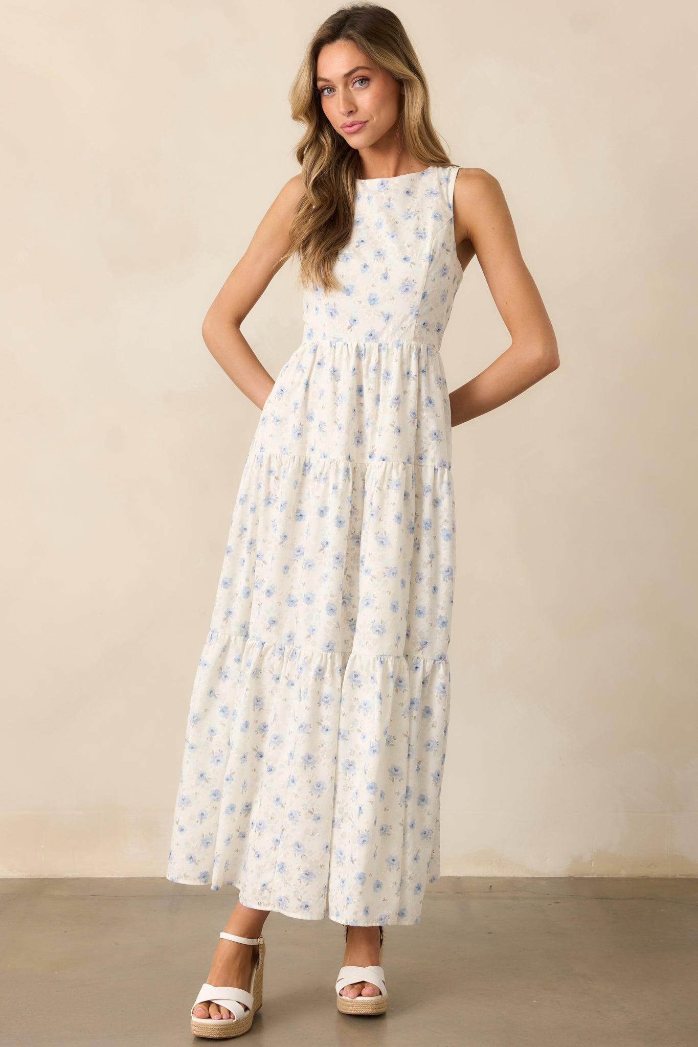 Blooming Garden Ivory Floral Tiered Maxi Dress Product Image