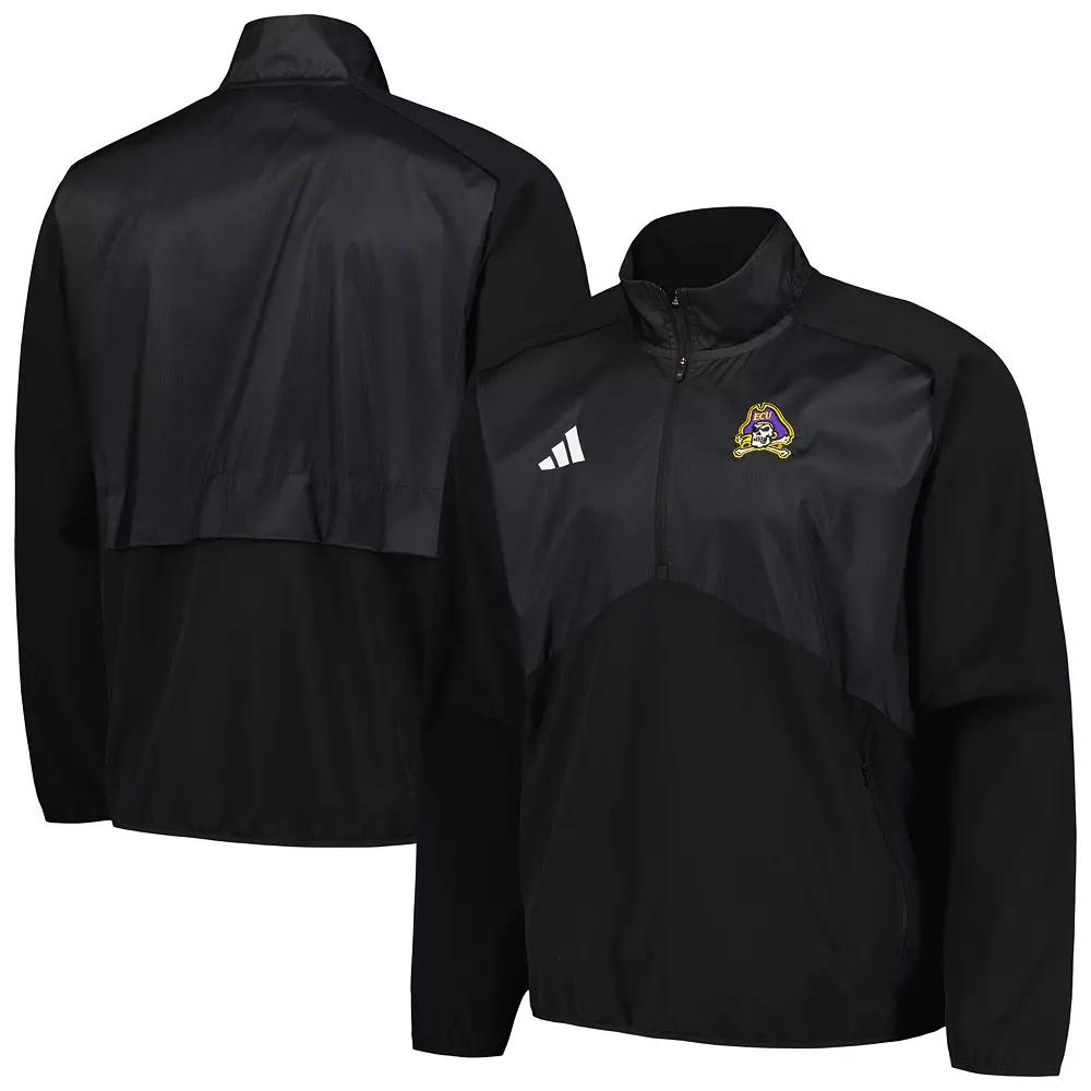 Men's adidas Black ECU Pirates Sideline AEROREADY Raglan Quarter-Zip Jacket,  Product Image