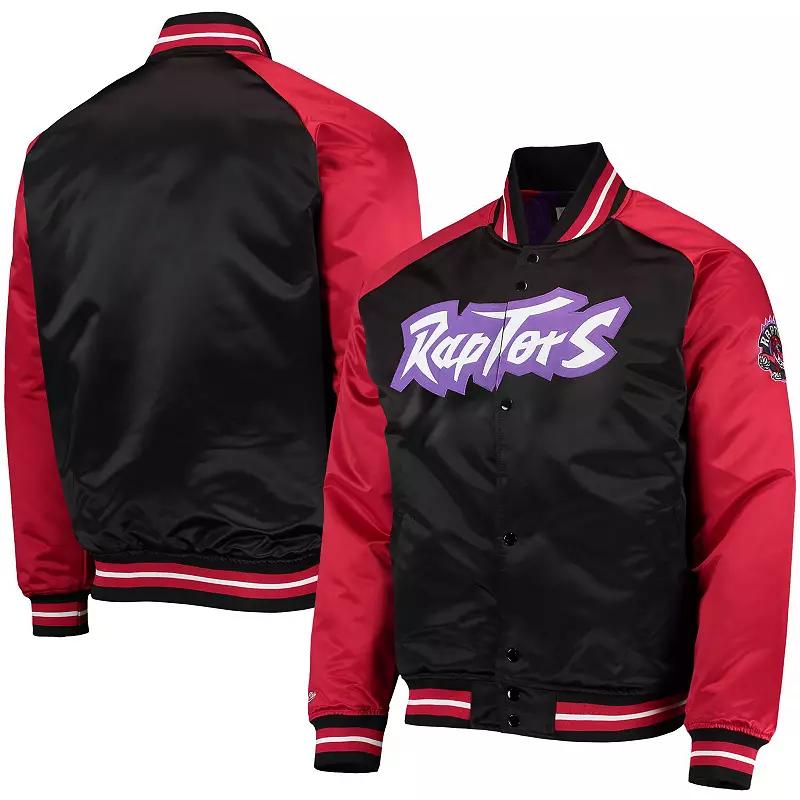 Men's Mitchell & Ness Black/Red Toronto Raptors Hardwood Classics Reload 3.0 Raglan Full-Snap Satin Jacket, Size: 2XL, Rpt Black Product Image