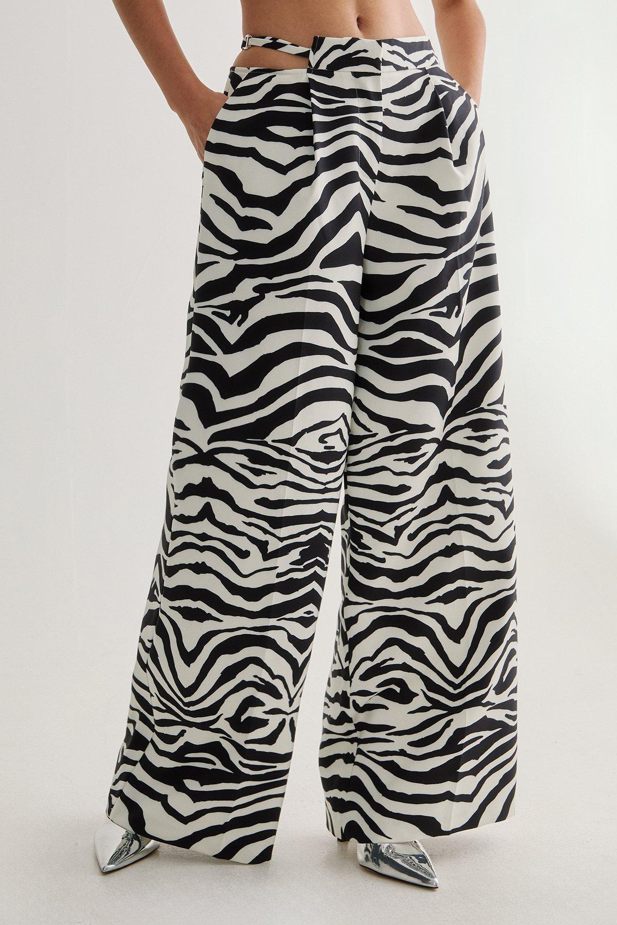 Zebra Print Tailored Cut Out Detail Trouser Product Image