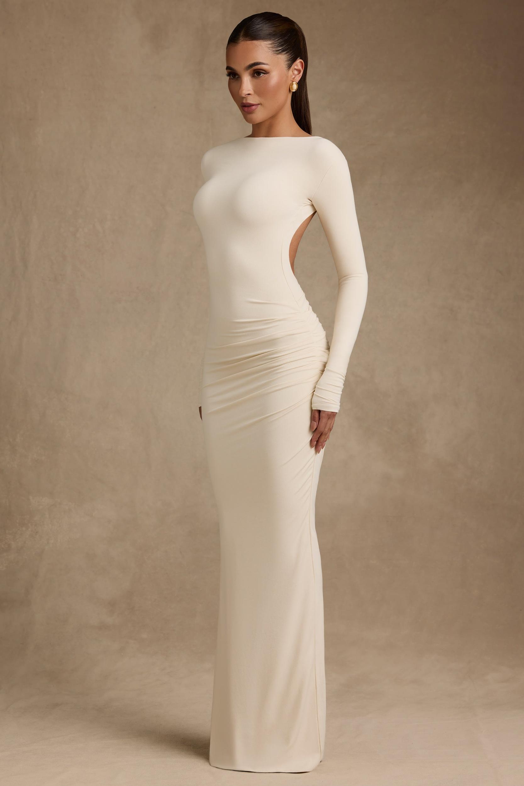 Modal Ruched Backless Maxi Dress in Ivory Product Image
