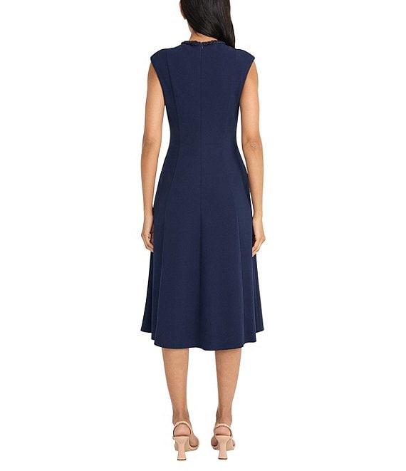 Maggy London Crew Neck Sleeveless Scuba Crepe Flared Midi Dress Product Image
