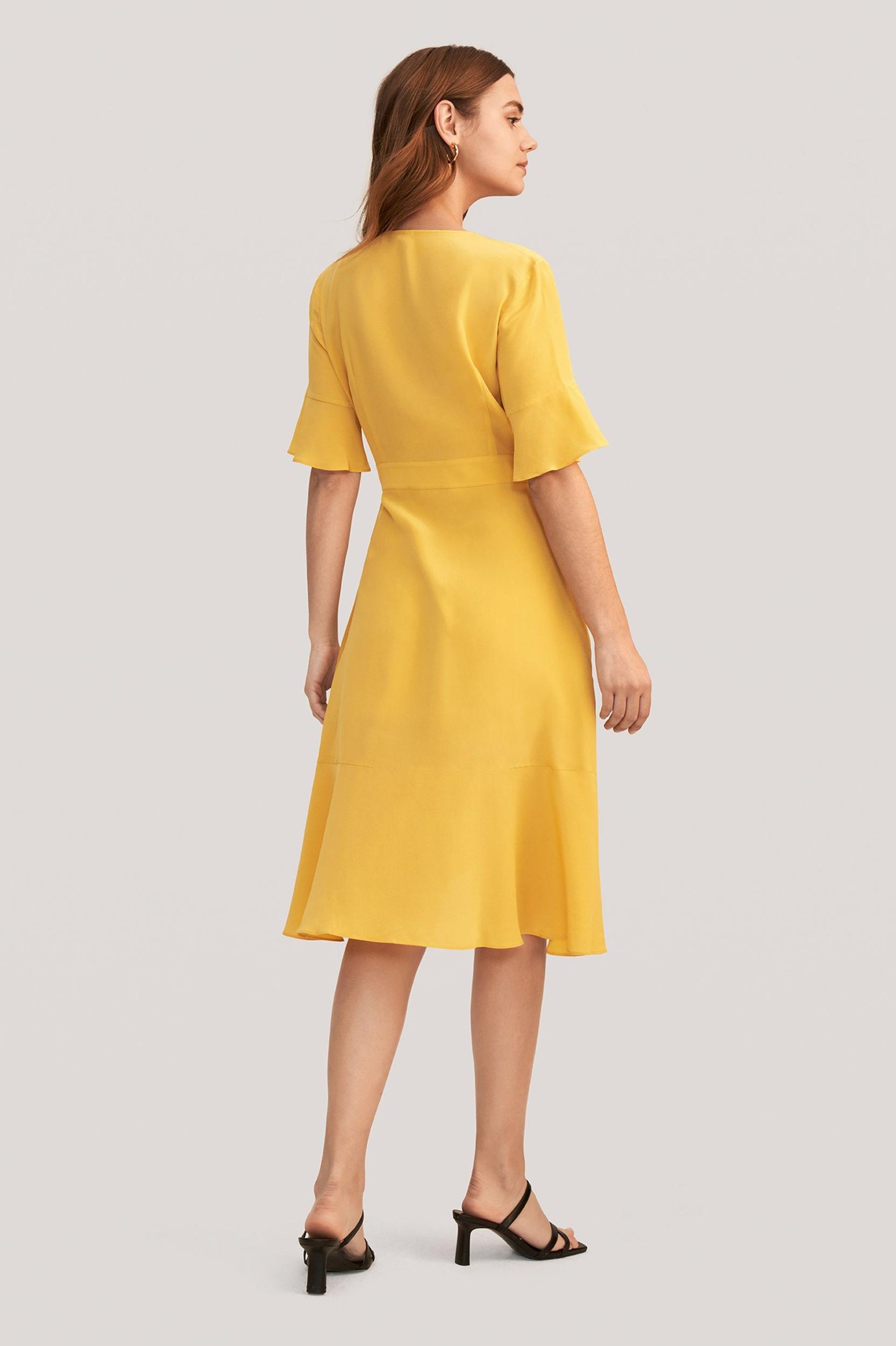 Ruffle Trim V Neck  Silk Dress Product Image