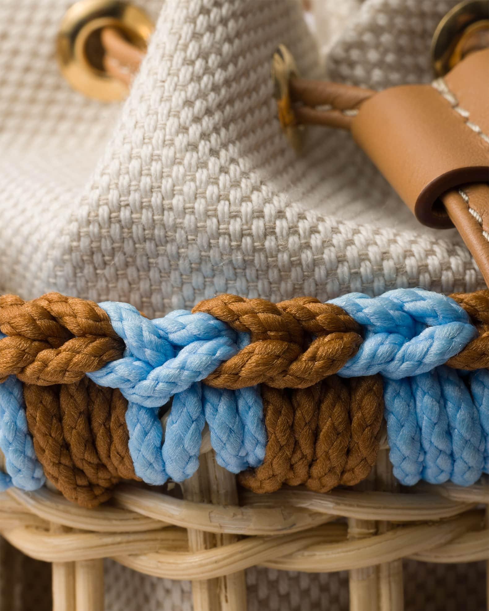 Wicker and Linen-Blend Mini Bucket Bag Product Image