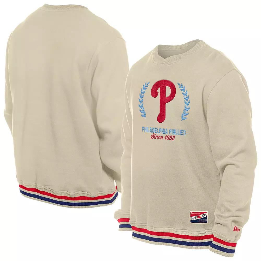 Men's New Era Cream Philadelphia Phillies Throwback Pullover Sweatshirt, Size: 2XL, Beige Product Image