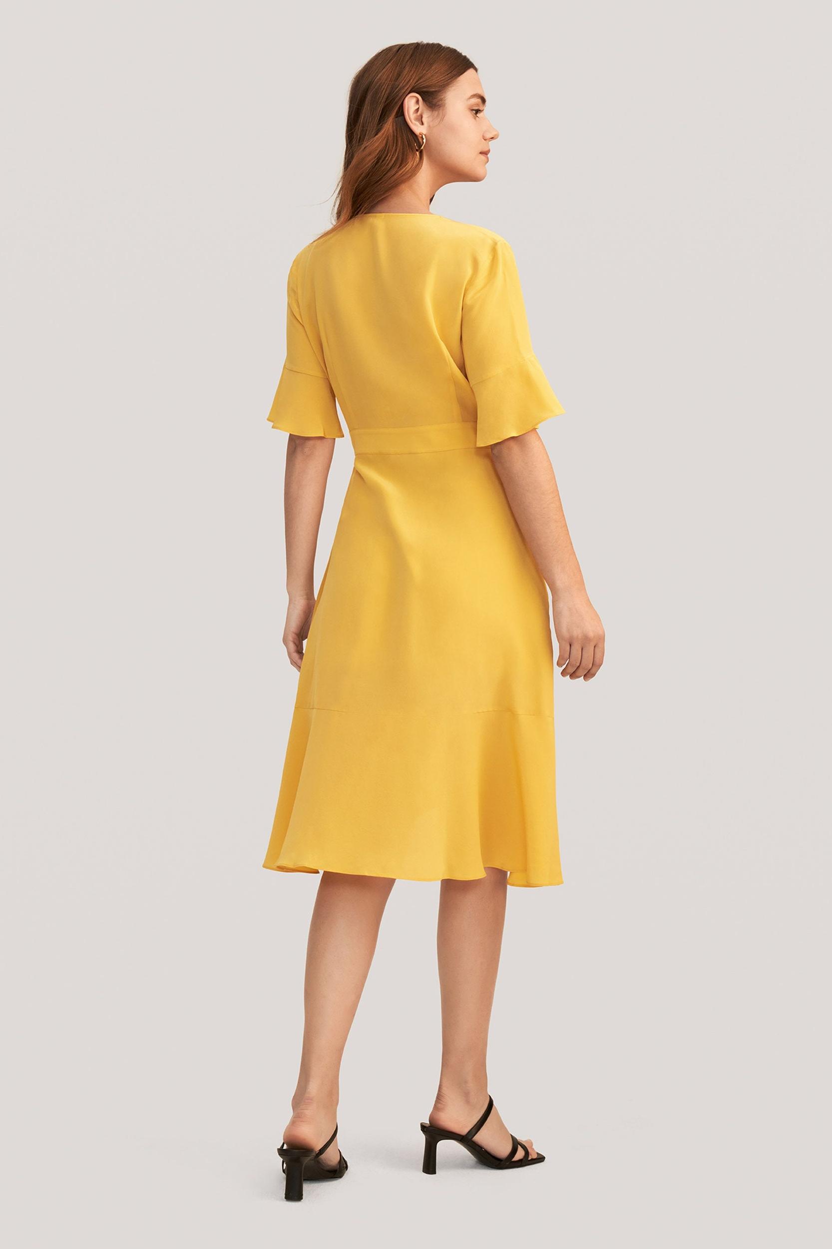 Ruffle Trim V Neck  Silk Dress Product Image
