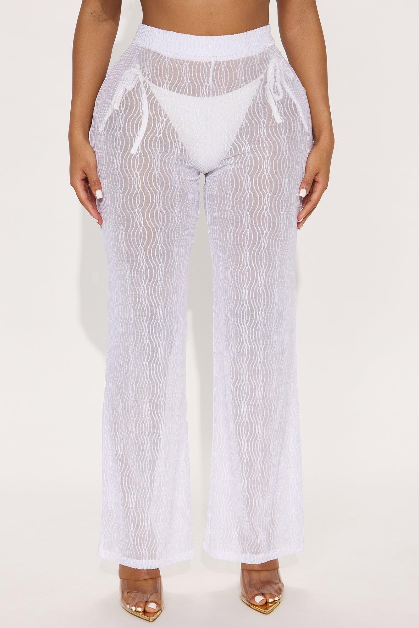 Summer Wave Textured Mesh Cover Up Pants - White Product Image