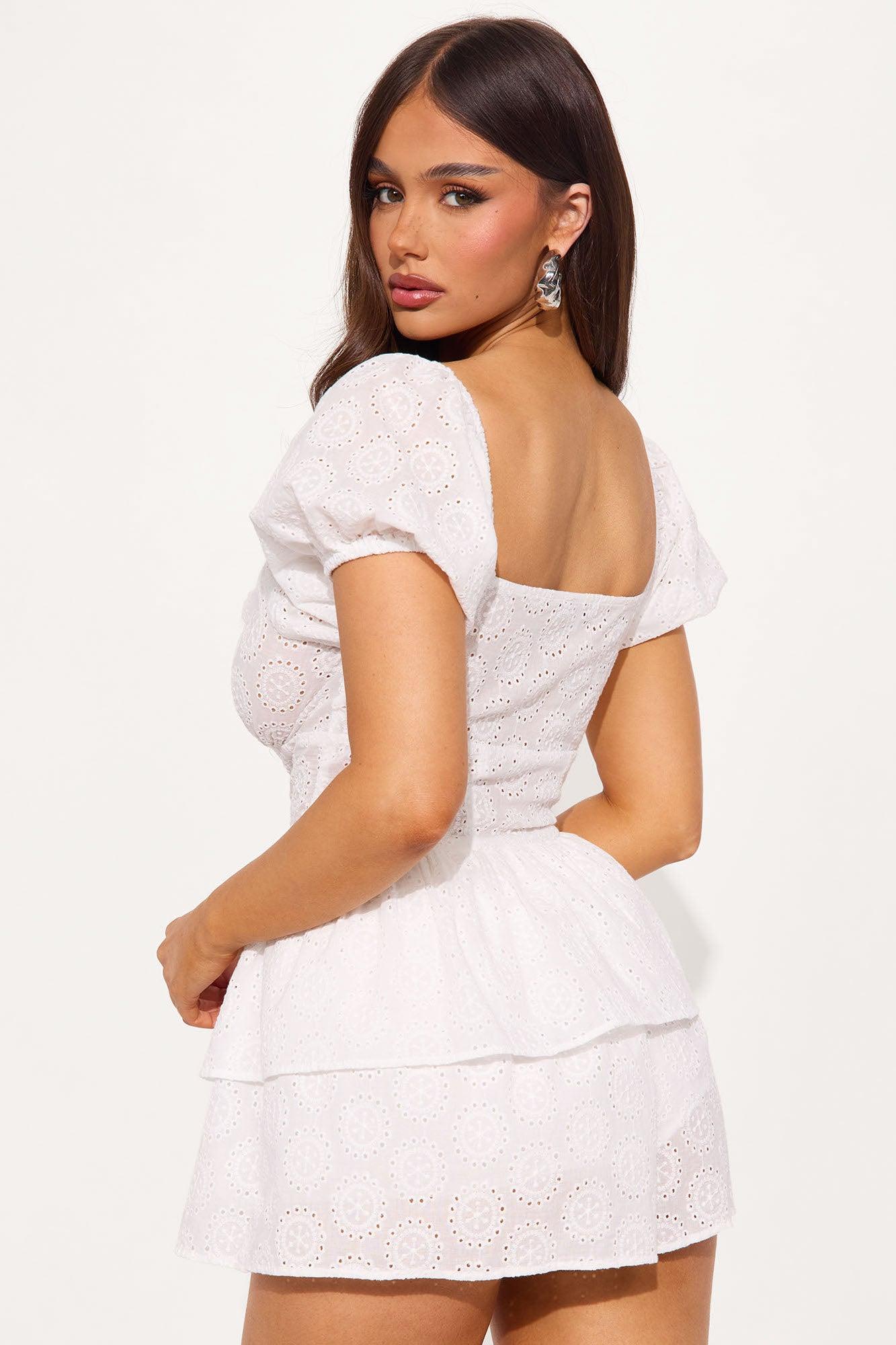 Sipping Tea Eyelet Romper - White Product Image