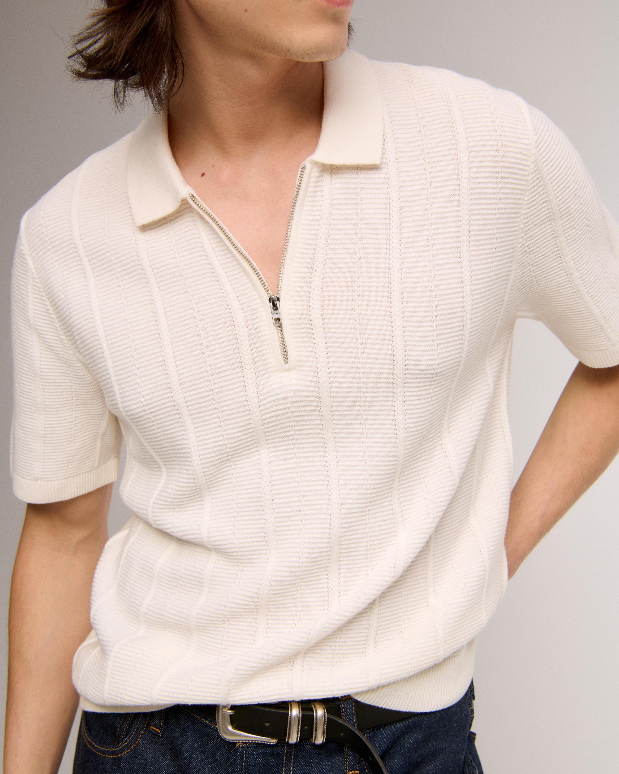 Textural Stripe Zip Sweater Polo Product Image