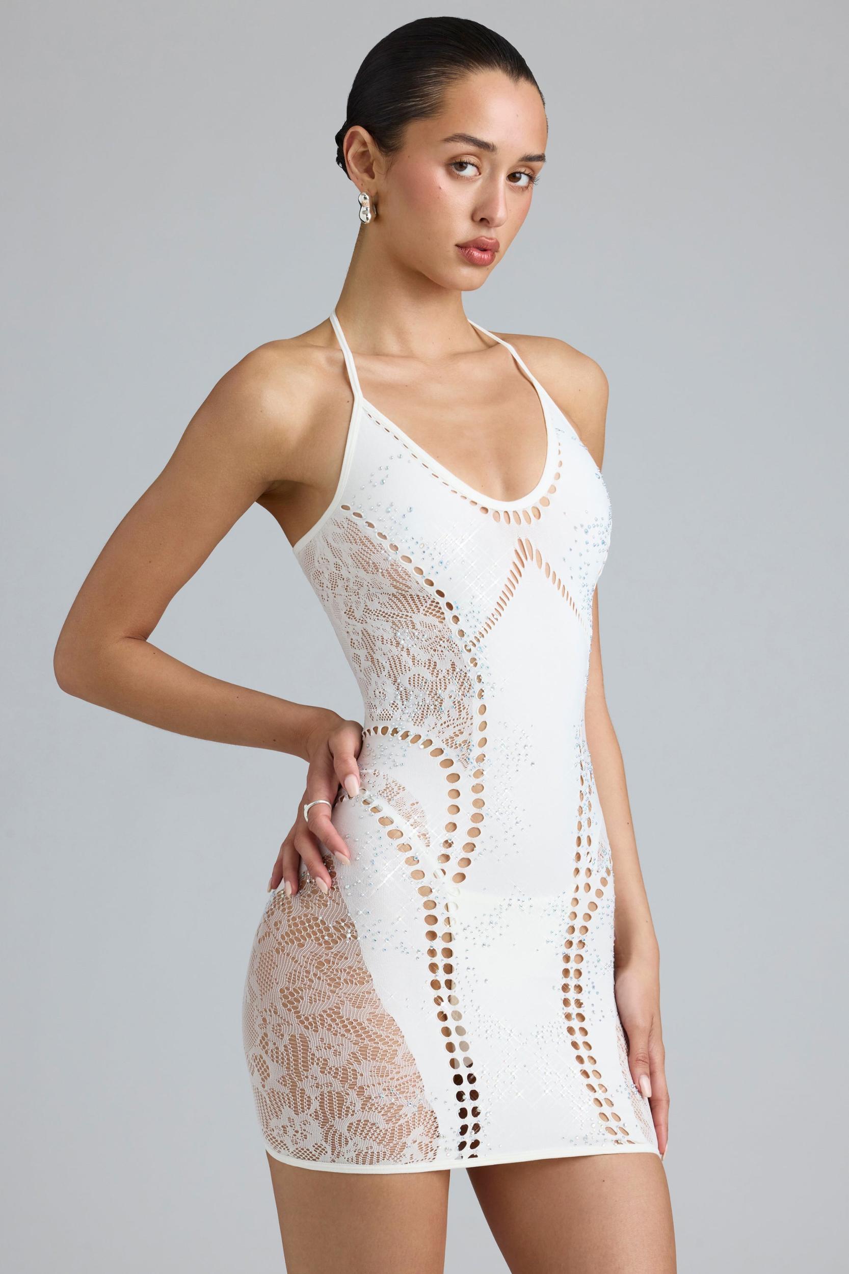 Embellished Cut-Out Unitard in Ivory Female Product Image